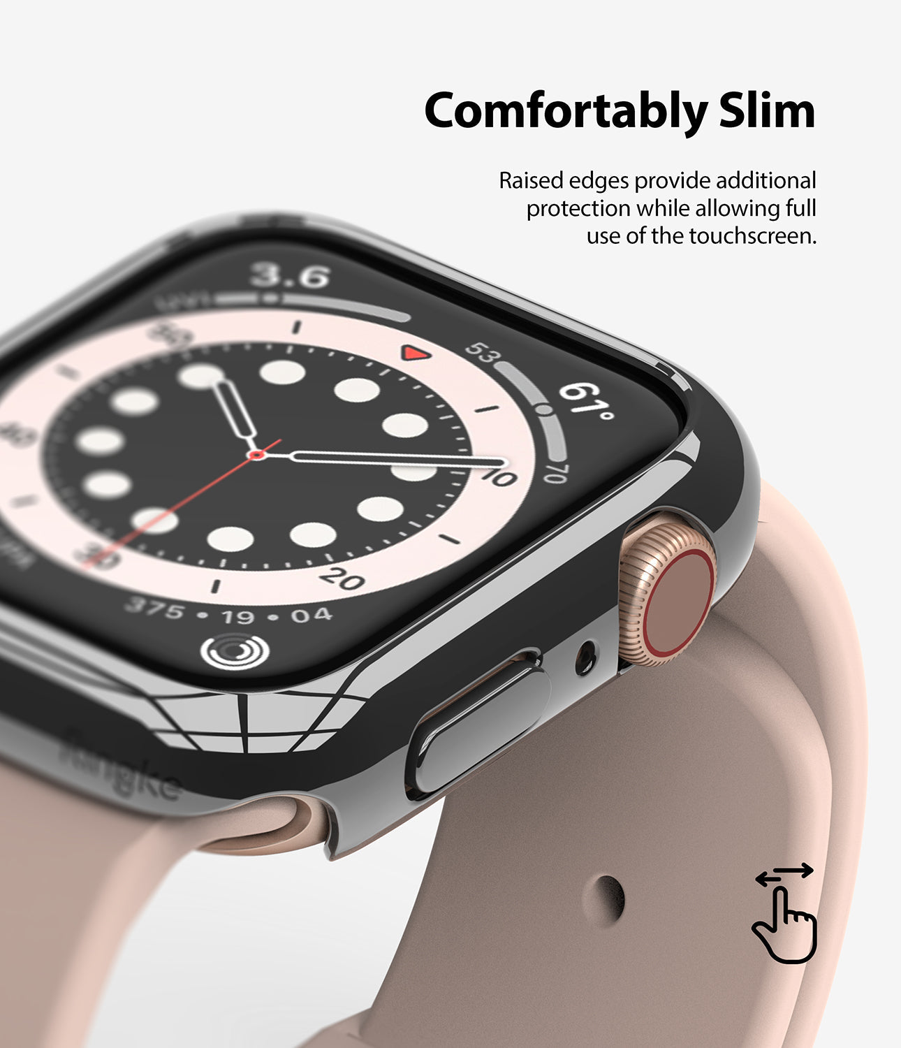 Apple Watch Series 6 / 5 / 4 / SE (44mm) Case | Slim (2 Pack) - Apple Watch Series 6 / 5 / 4 / SE (44mm) Case - Slim, black protective case on an Apple Watch with a pink band.