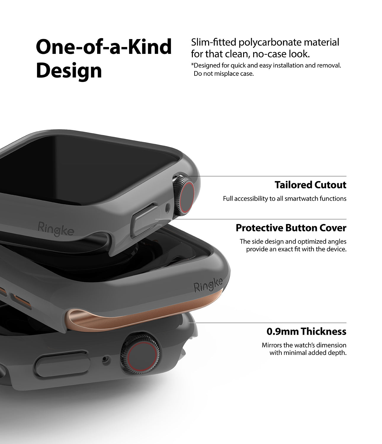 Apple Watch Series 6 / 5 / 4 / SE (44mm) Case | Slim (2 Pack) - Apple Watch Series 6 / 5 / 4 / SE (44mm) Case | Slim (2 Pack) - Stacked dark gray slim cases showing cutouts and buttons.