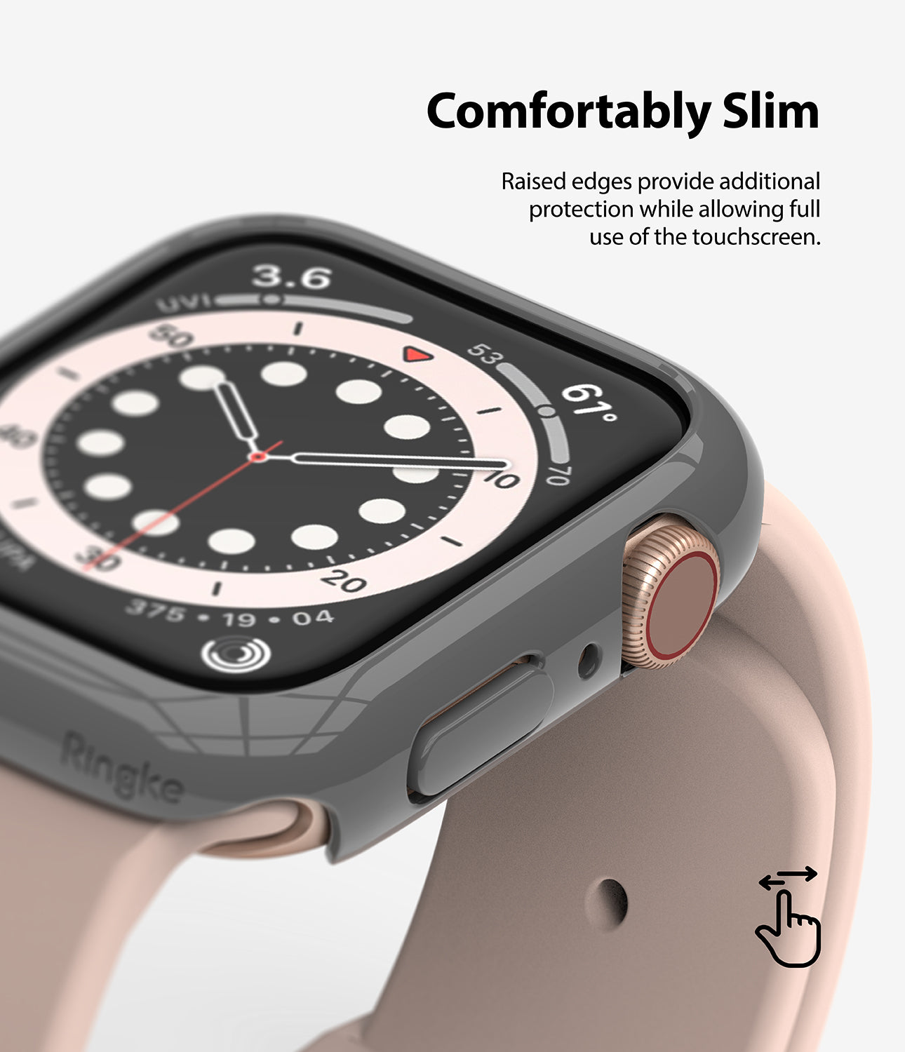 Apple Watch Series 6 / 5 / 4 / SE (44mm) Case | Slim (2 Pack) - Apple Watch Series 6 / 5 / 4 / SE (44mm) Case | Slim (2 Pack) - Close-up of a slim gray protective case on an Apple Watch.