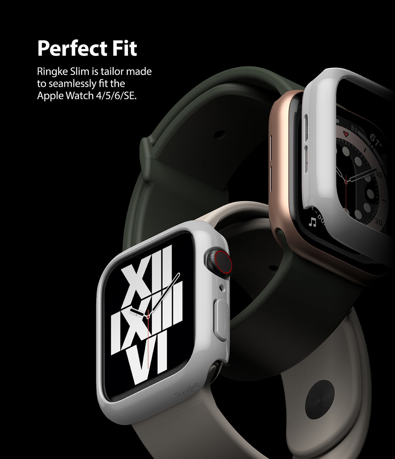 Apple Watch Series 6 / 5 / 4 / SE (44mm) Case | Slim (2 Pack) - Apple Watch Series 6 / 5 / 4 / SE (44mm) Case - Two Apple Watches with slim protective covers against a black background.
