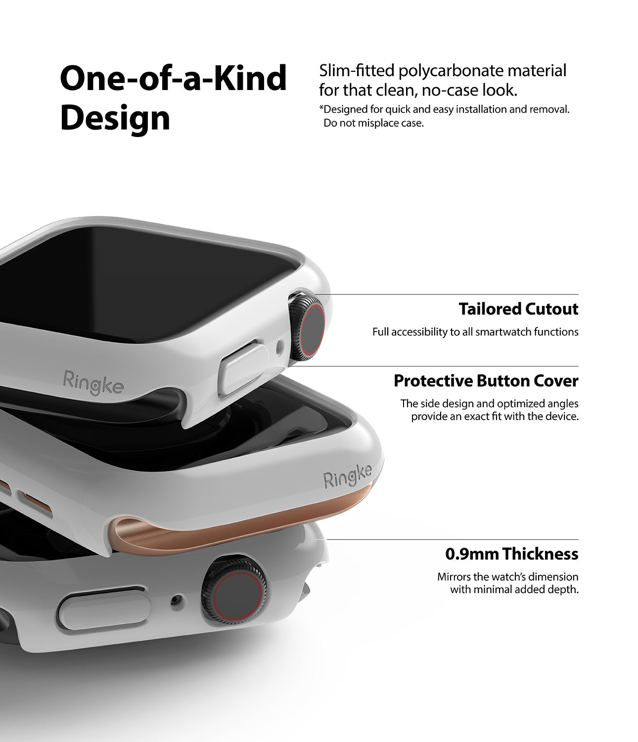 Apple Watch Series 6 / 5 / 4 / SE (44mm) Case | Slim (2 Pack) - Apple Watch Series 6 / 5 / 4 / SE (44mm) Case | Slim (2 Pack) - Stacked white protective cases showing cutouts and buttons.