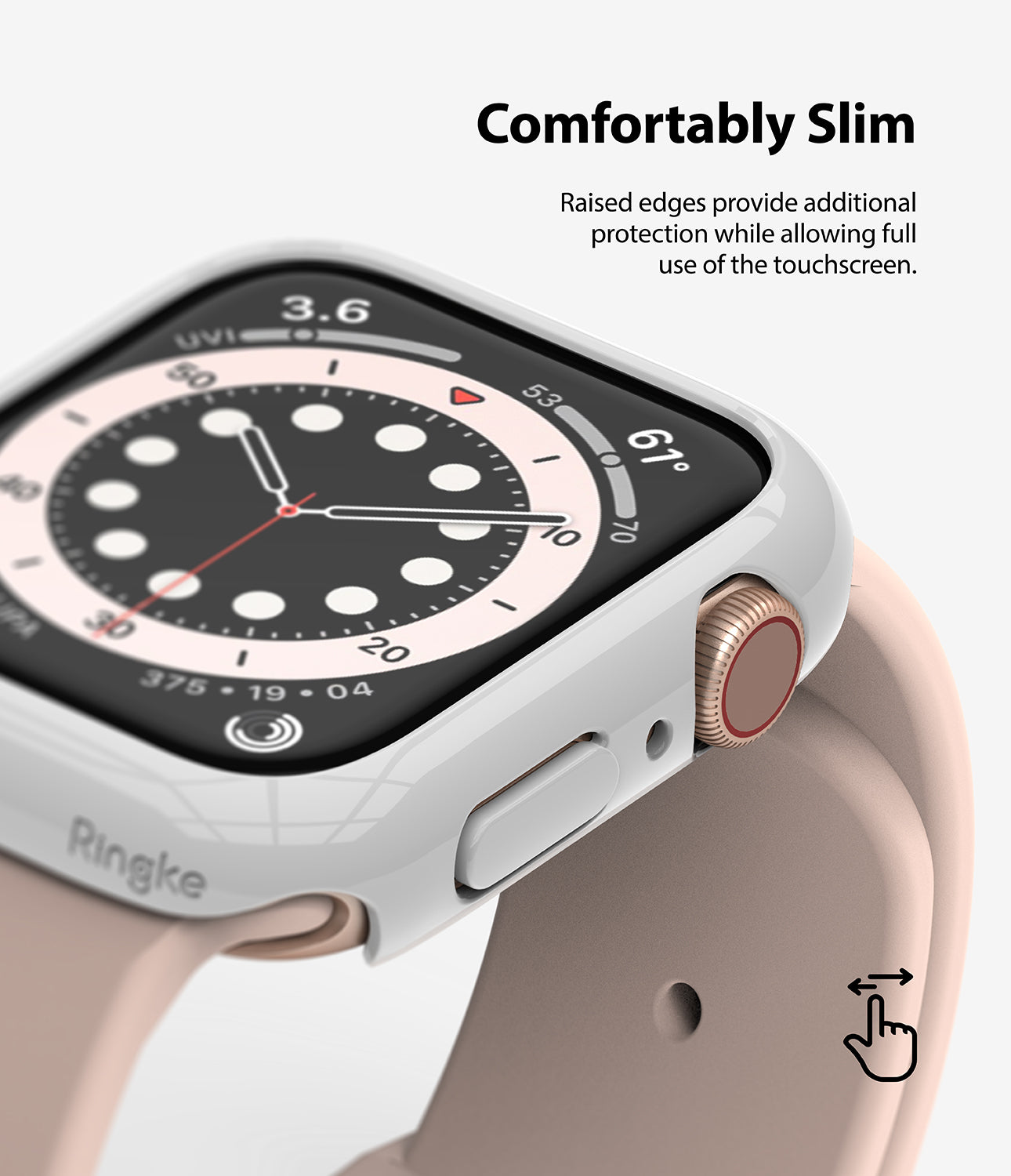 Apple Watch Series 6 / 5 / 4 / SE (44mm) Case | Slim (2 Pack) - Apple Watch Series 6 / 5 / 4 / SE (44mm) Case | Slim (2 Pack) - Close-up of a slim white protective case on an Apple Watch.