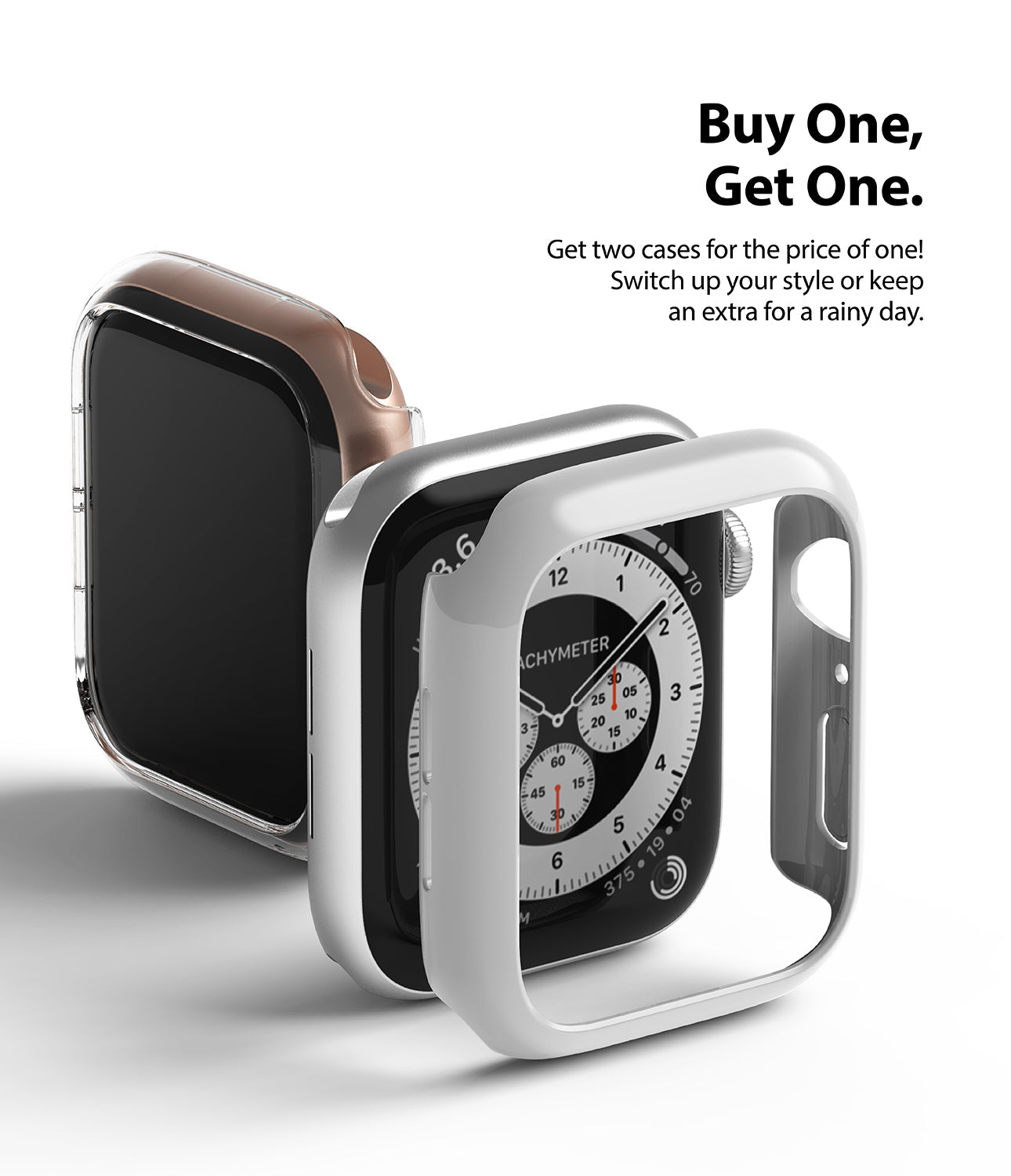 Apple Watch Series 6 / 5 / 4 / SE (44mm) Case | Slim (2 Pack) - Apple Watch Series 6 / 5 / 4 / SE (44mm) Case | Slim (2 Pack) - Two slim protective cases floating near an Apple Watch.