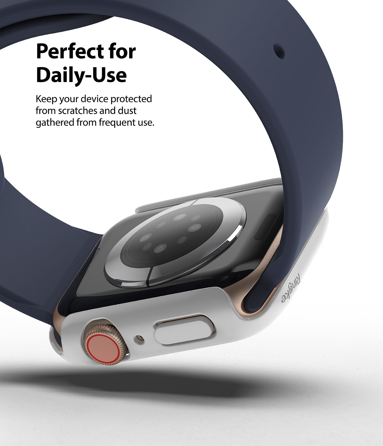 Apple Watch Series 6 / 5 / 4 / SE (44mm) Case | Slim (2 Pack) - Apple Watch Series 6 / 5 / 4 / SE (44mm) Case - Slim protective white case on a gold Apple Watch with blue band.