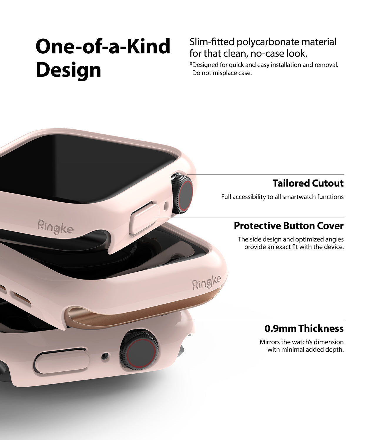 Apple Watch Series 6 / 5 / 4 / SE (44mm) Case | Slim (2 Pack) - Apple Watch Slim Case - Two light pink protective cases stacked, highlighting slim design, button covers, and cutouts.