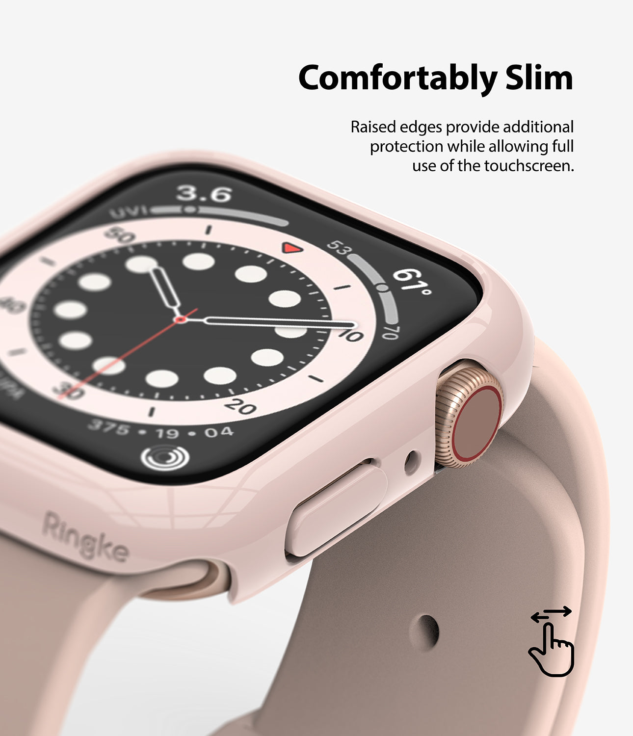 Apple Watch Series 6 / 5 / 4 / SE (44mm) Case | Slim (2 Pack) - Apple Watch Series 6 / 5 / 4 / SE (44mm) Case | Slim (2 Pack) - Close-up of a slim, light pink protective watch case.