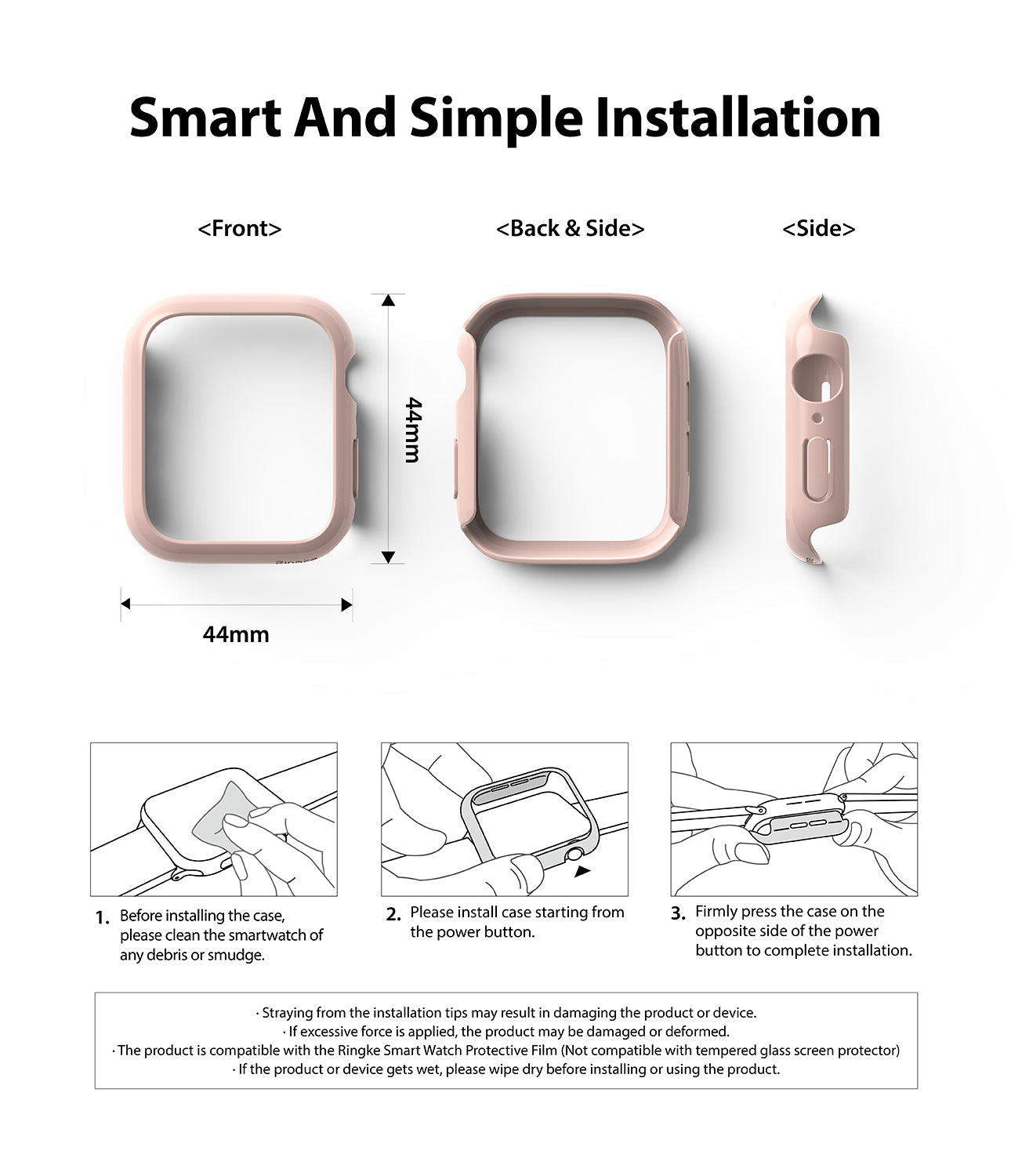 Apple Watch Series 6 / 5 / 4 / SE (44mm) Case | Slim (2 Pack) - Apple Watch Series 6 / 5 / 4 / SE (44mm) Case | Slim (2 Pack) - Technical diagram showing 44mm case dimensions and steps.