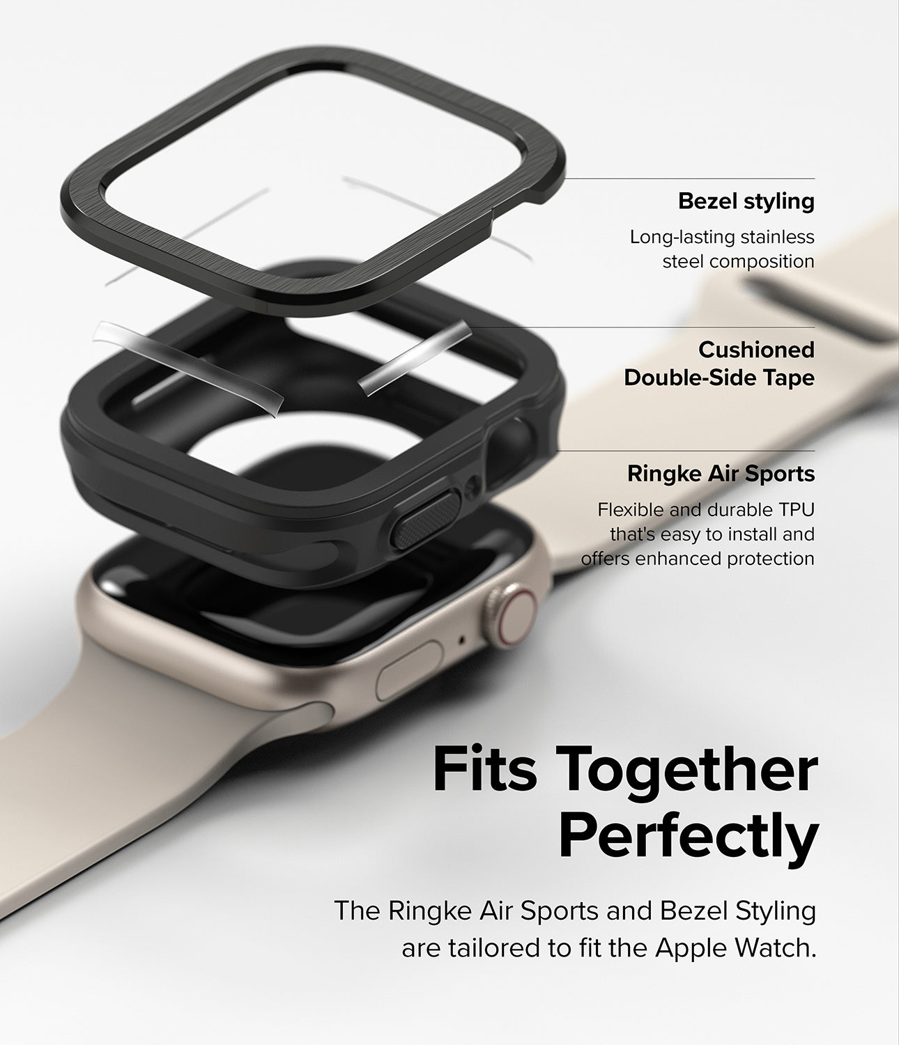 Apple Watch Series (45mm / 44mm) | Air Sports (Black) + Bezel Styling 31 (Black)-Fits Together Perfectly