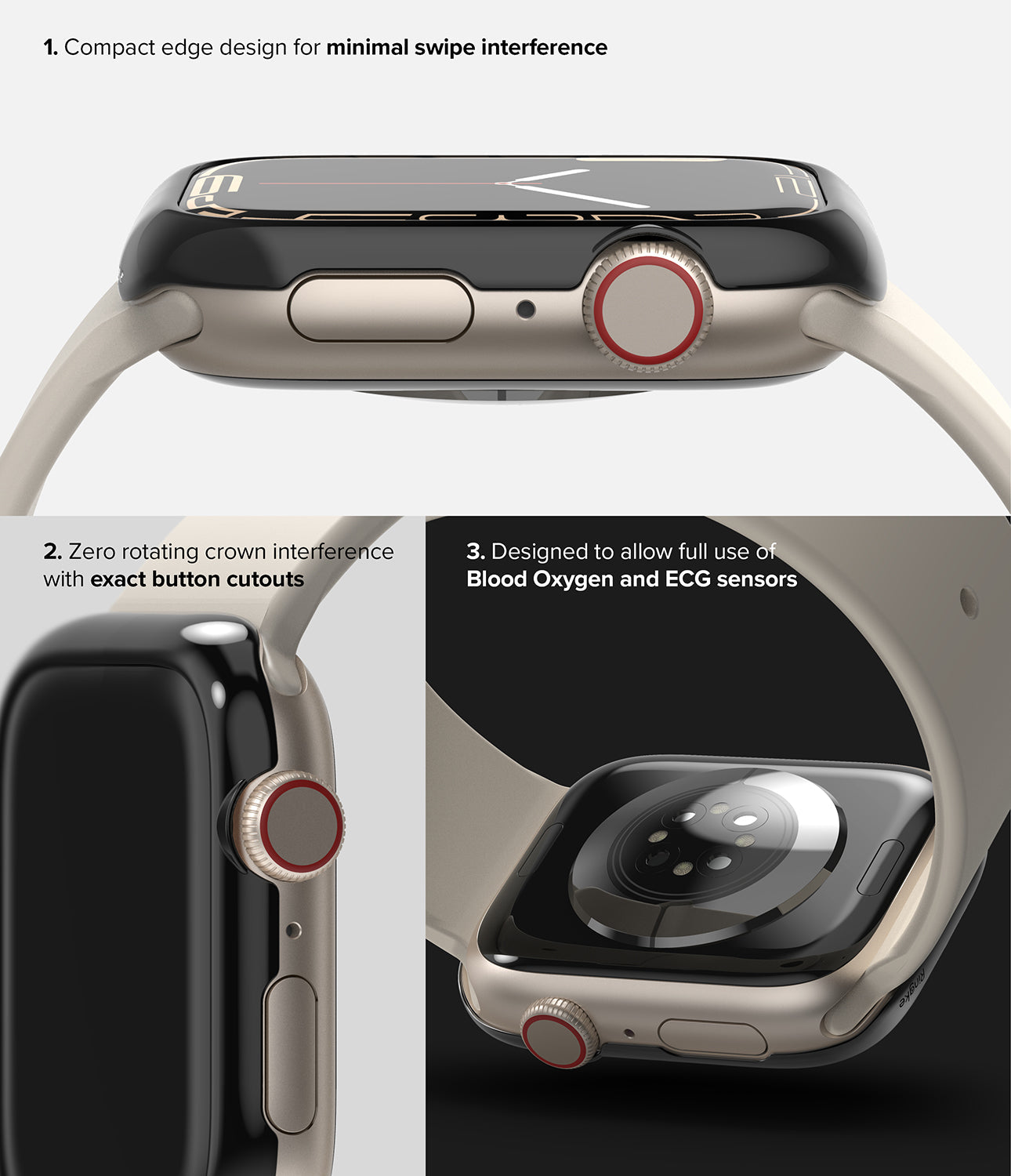 Apple Watch Series 41mm / Ringke Bezel Styling / 41-03 Black-Minimal Swipe Interference. Exact Button Cutouts. Blood Oxygen and ECG Sensors