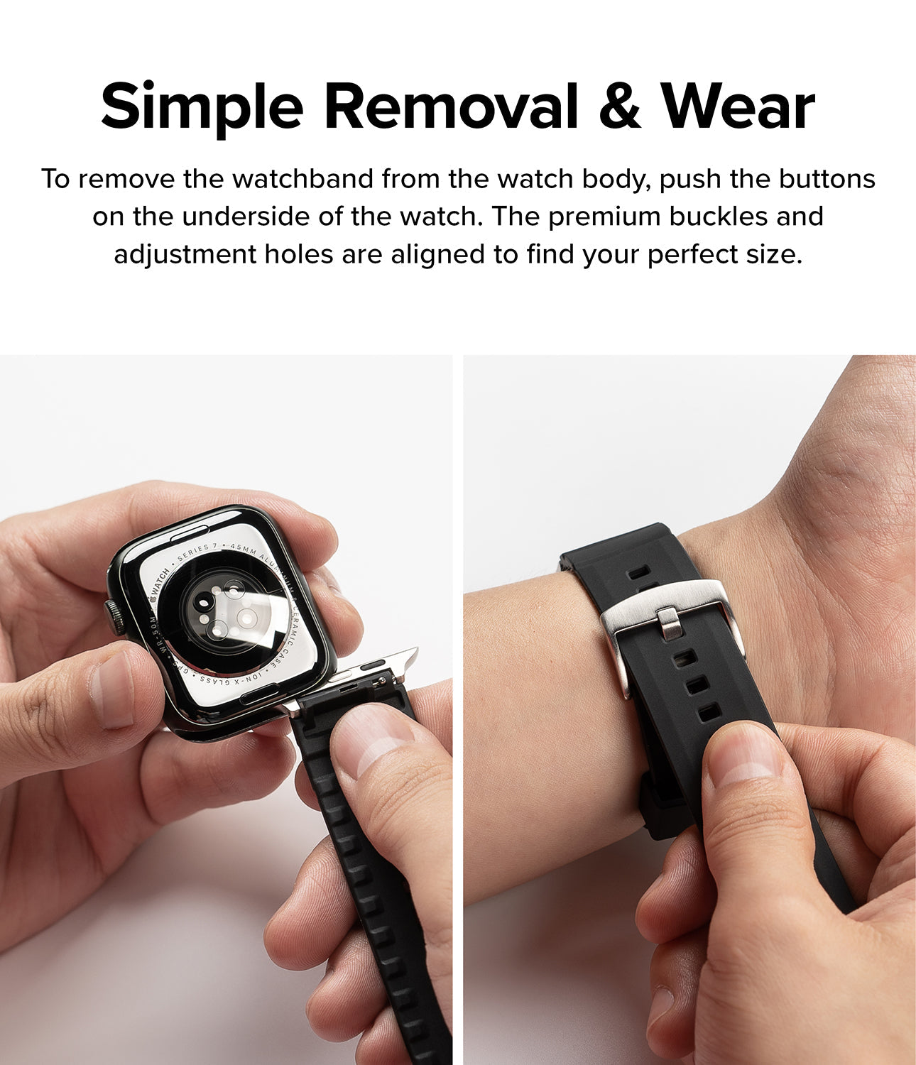 To remove the watchband from the watch body, push the buttons on the underside of the watch.