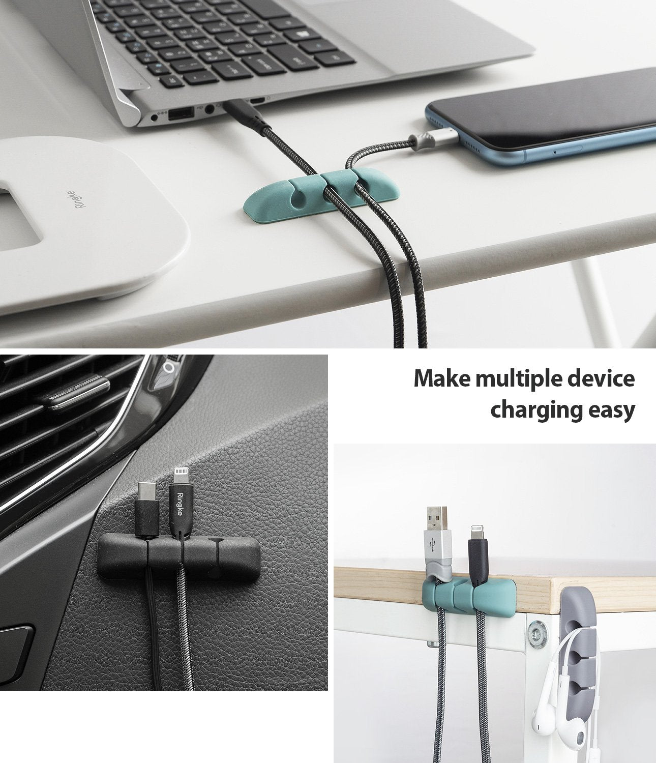multiple device charging organizer with strong adhesive