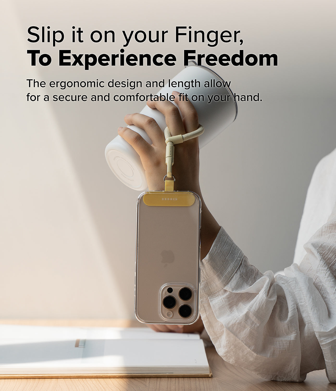 Yellow Flow Strap Finger Ring for Secure Grip and Drop Prevention