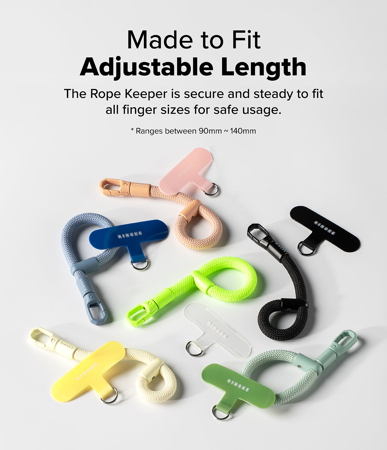 Ringke Holder Link Flow Finger Ring – Adjustable rope keeper in various colors, fits finger sizes securely with a flexible 90mm to 140mm length range for safe and comfortable grip