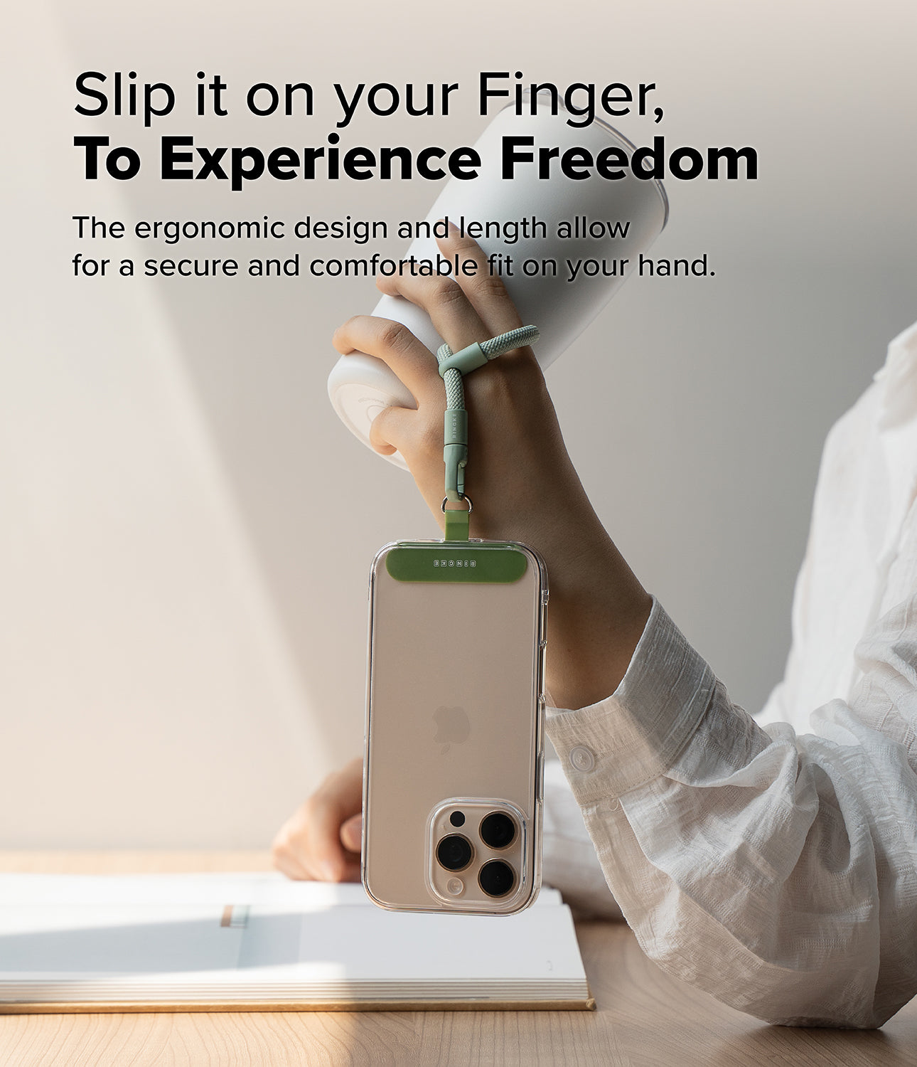 Green Flow Strap Finger Ring for Secure Grip and Drop Prevention