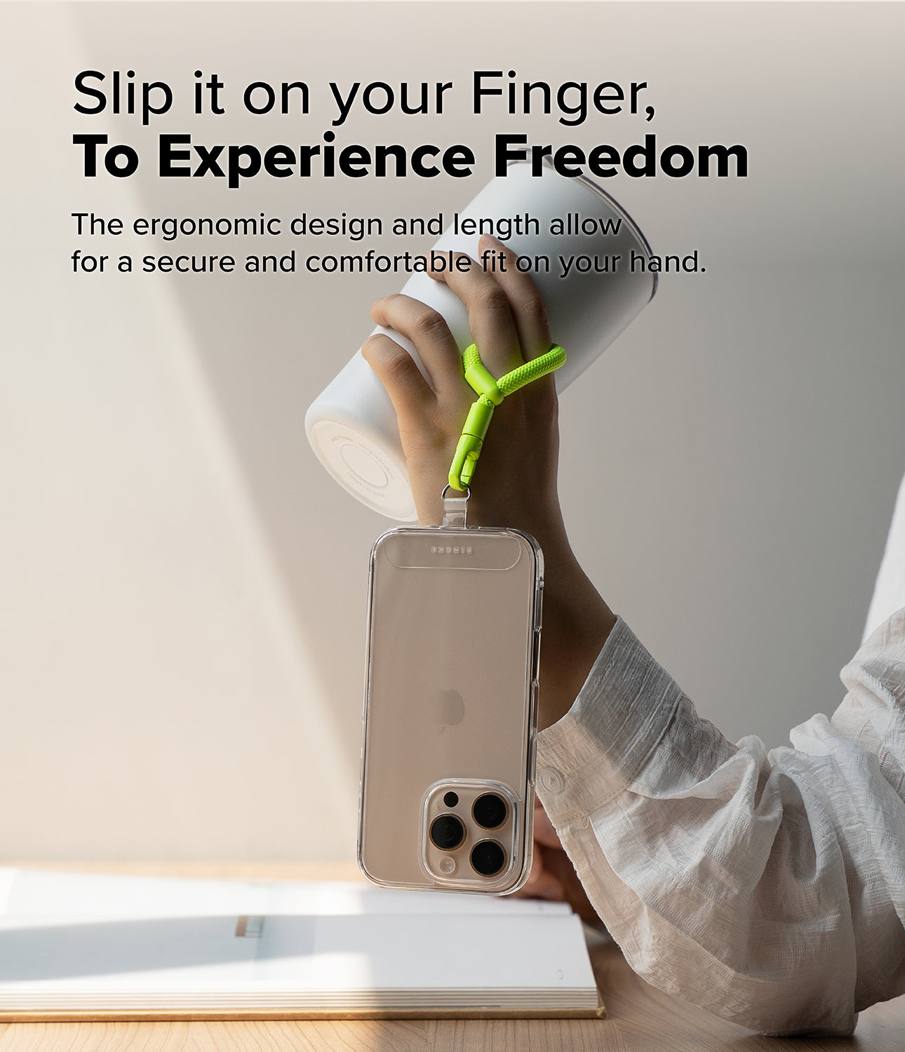 Neon Green Flow Strap Finger Ring for Secure Grip and Drop Prevention