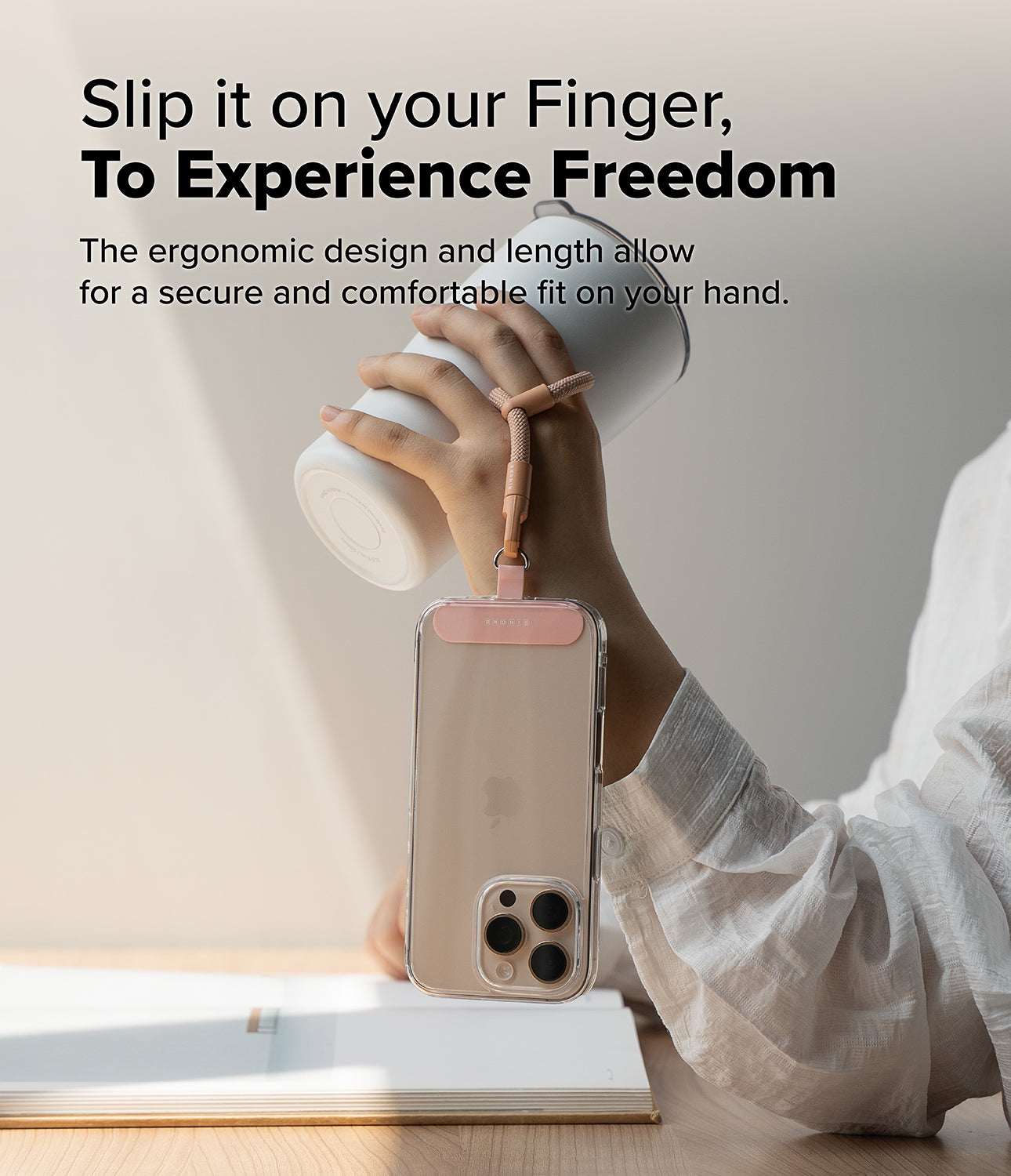 Pink Flow Strap Finger Ring for Secure Grip and Drop Prevention