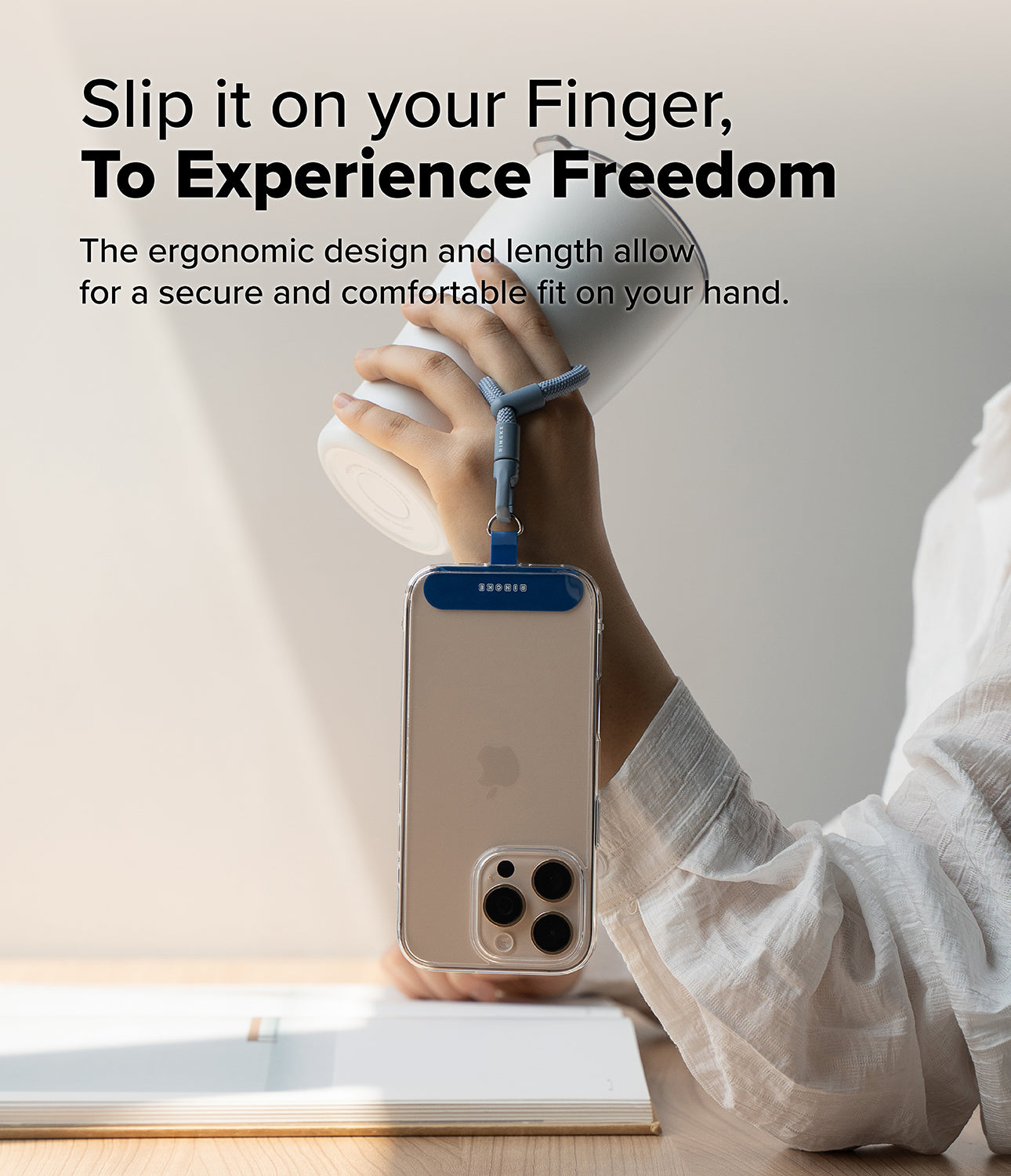 Blue Flow Strap Finger Ring for Secure Grip and Drop Prevention