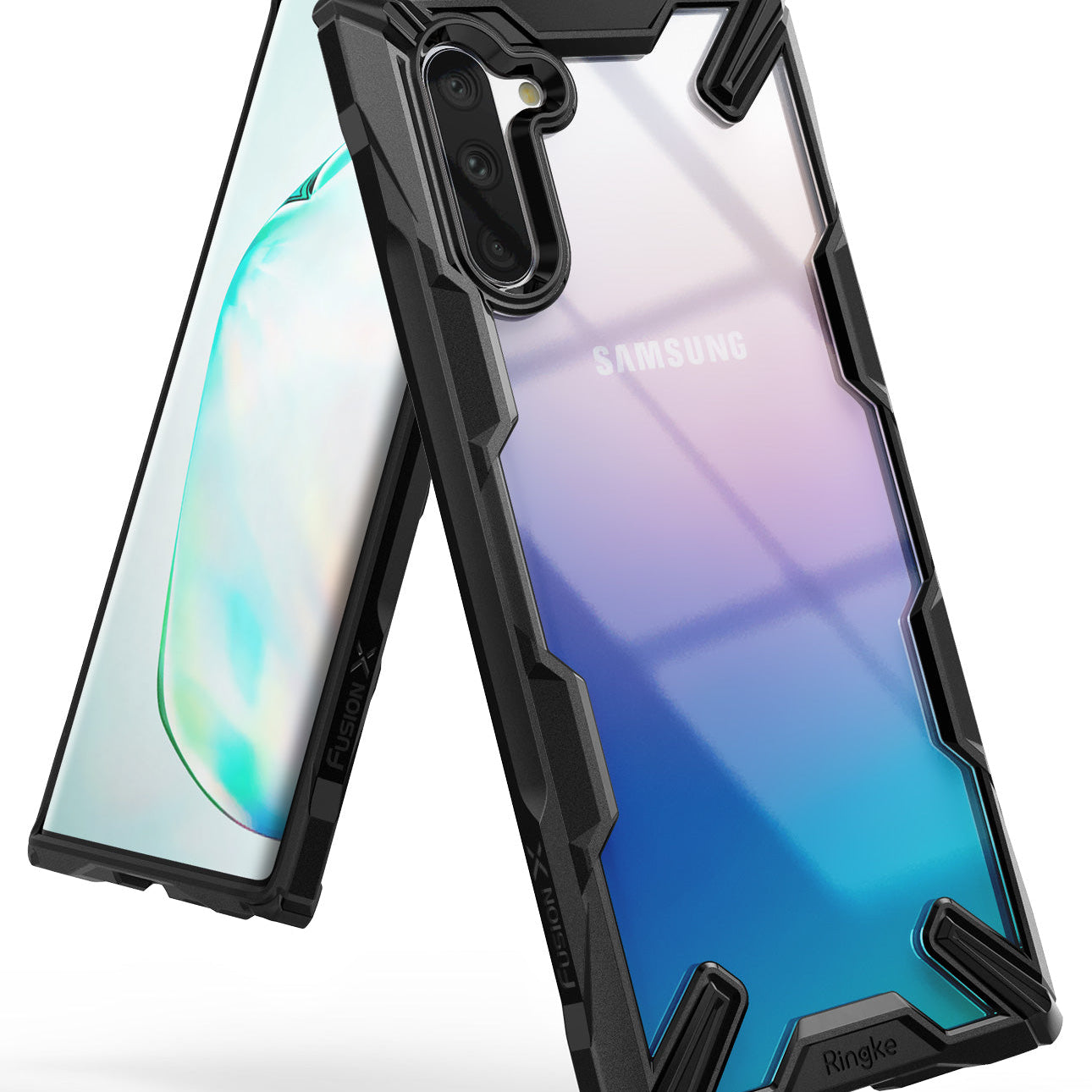 Galaxy Note 10 Case | Fusion-X - Black rugged protective case with clear back on a gradient Samsung Galaxy Note 10.