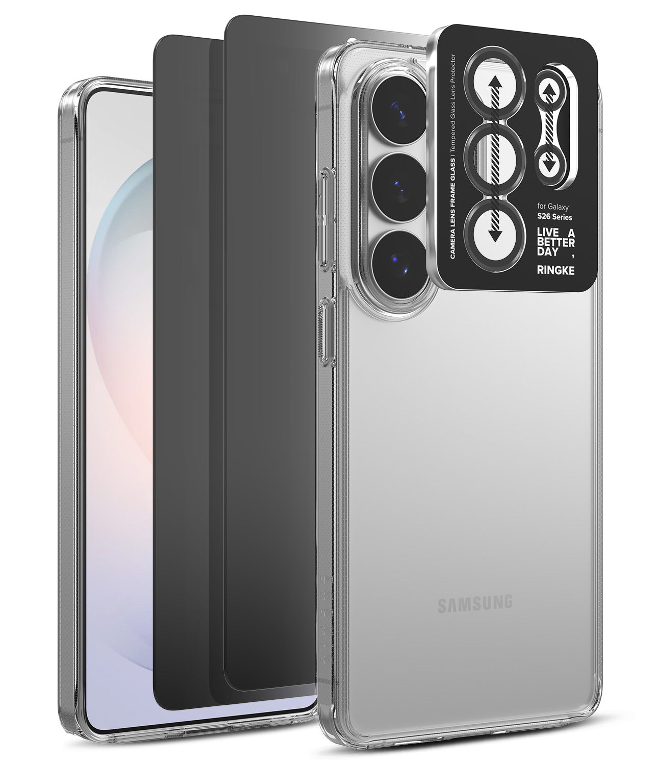 group-Clear / + Privacy Screen Protector & Camera Lens Frame Glass (2P)