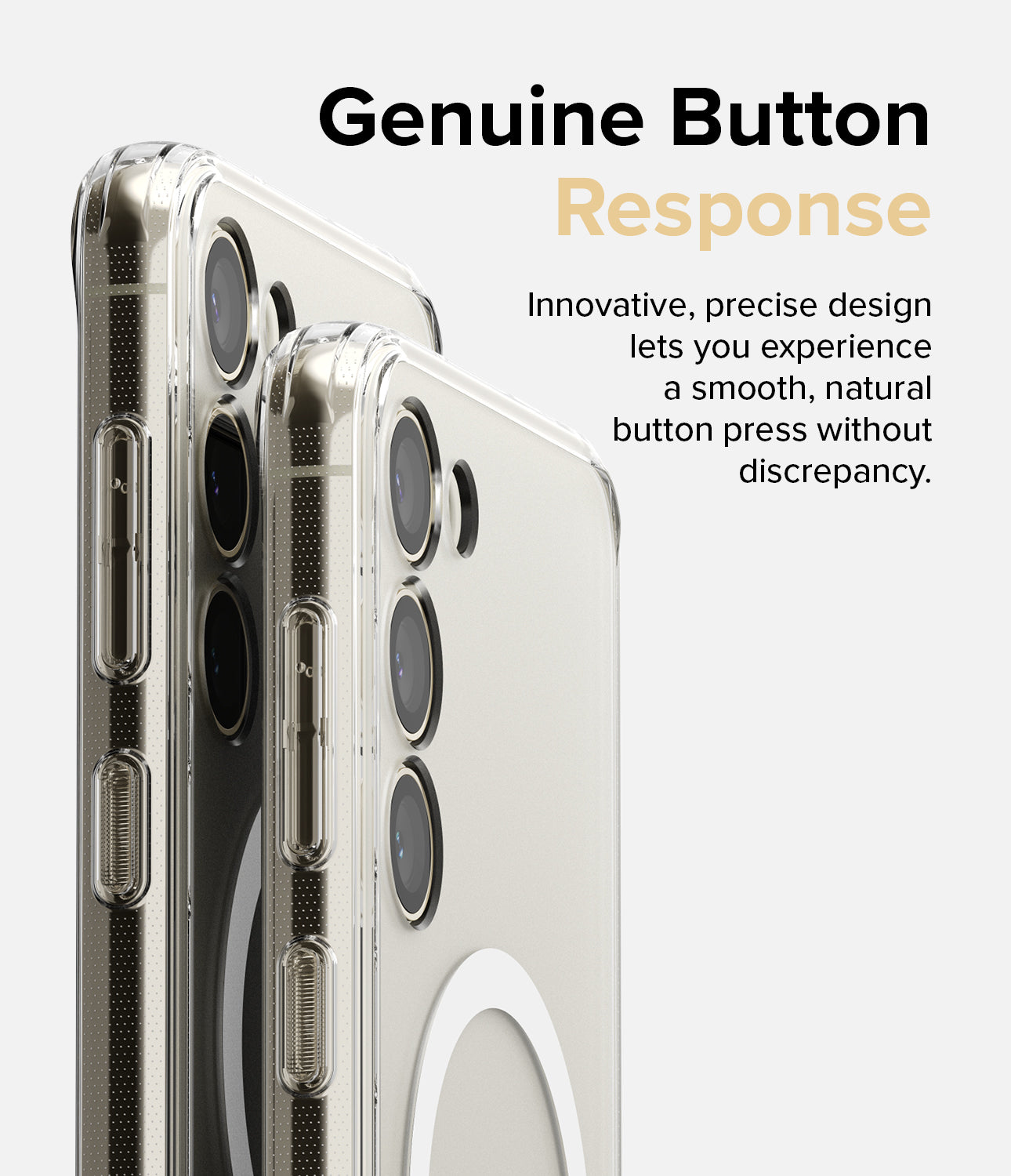Galaxy S23 Plus Case | Fusion Magnetic Matte - Two clear phone cases stacked, highlighting precise side button design.