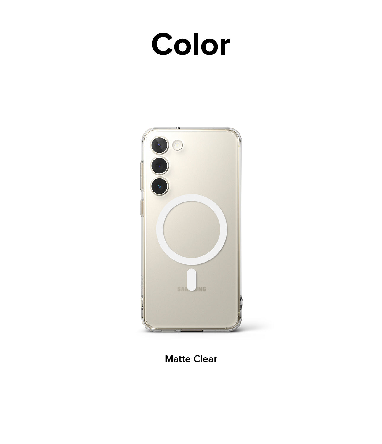 Galaxy S23 Plus Case | Fusion Magnetic Matte - Matte clear phone case with a white magnetic ring on a gold phone.