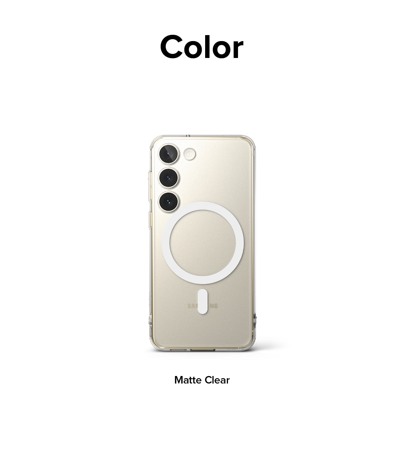 Galaxy S23 Case | Fusion Magnetic Matte - Matte clear phone case with a white magnetic ring on the back.