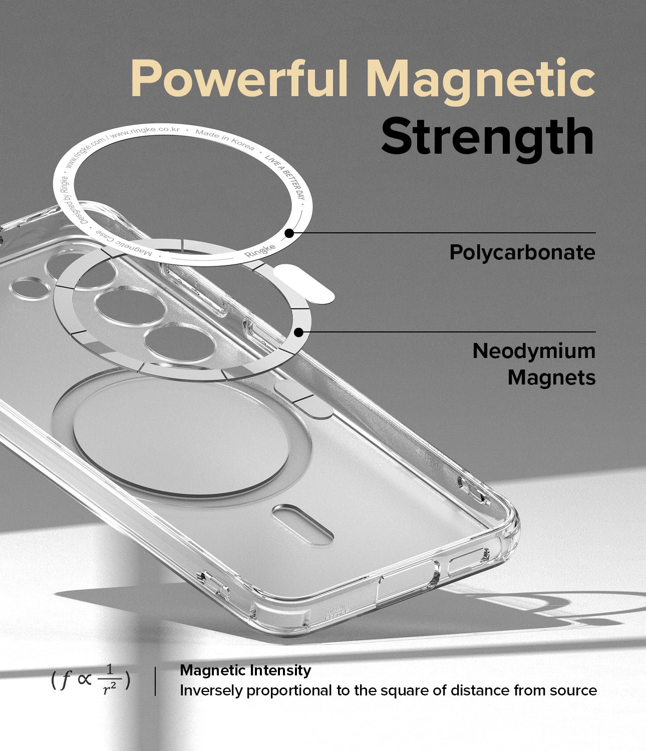 Galaxy S23 Case | Fusion Magnetic Matte - Exploded view of phone case showing polycarbonate ring and magnets.