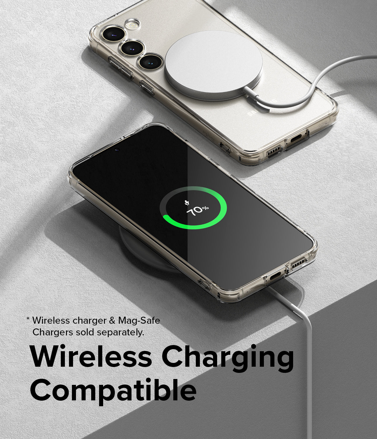Galaxy S23 Case | Smartphone with wireless charging compatibility feature on a gray surface