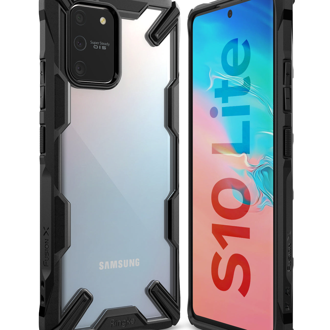 Galaxy S10 Lite Case | Fusion-X - Black rugged protective case showing front and back views of a Samsung Galaxy S10 Lite.