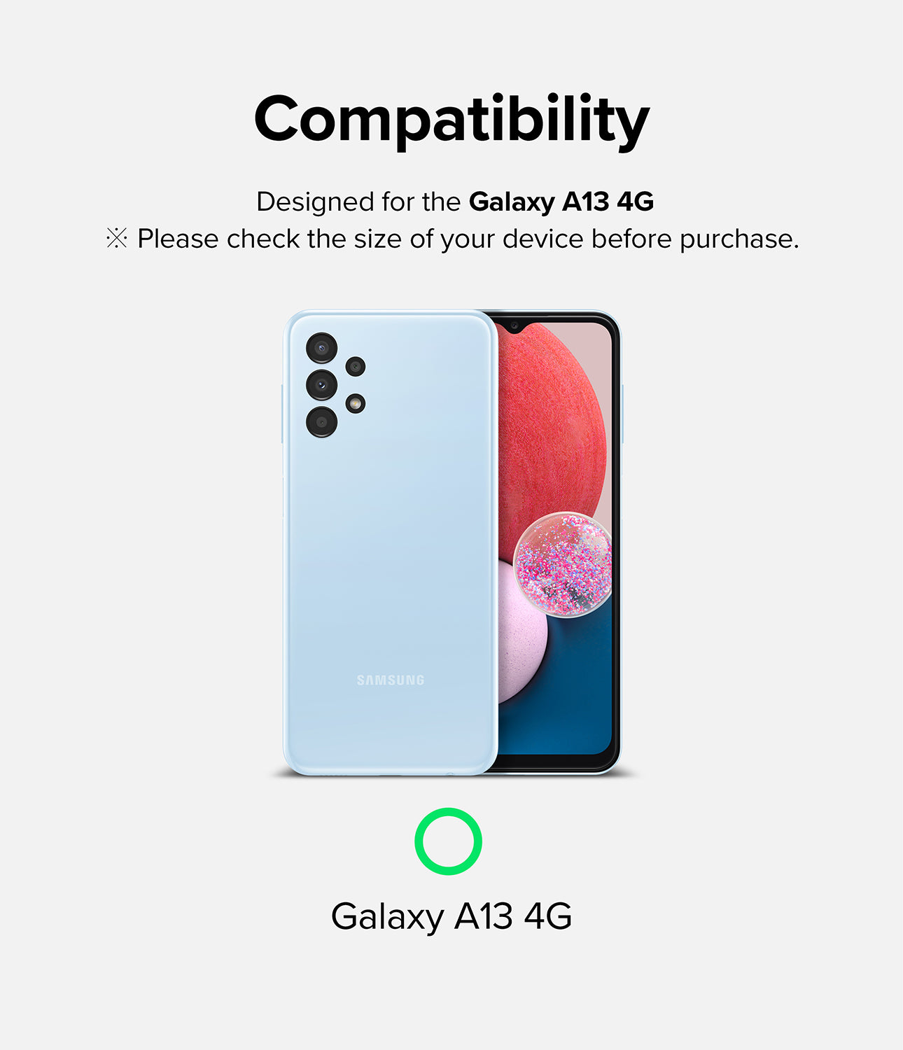 Galaxy A13 4G(LTE) | Camera Styling - Multiple Galaxy A13 phones in various colors arranged in a fan shape around text.