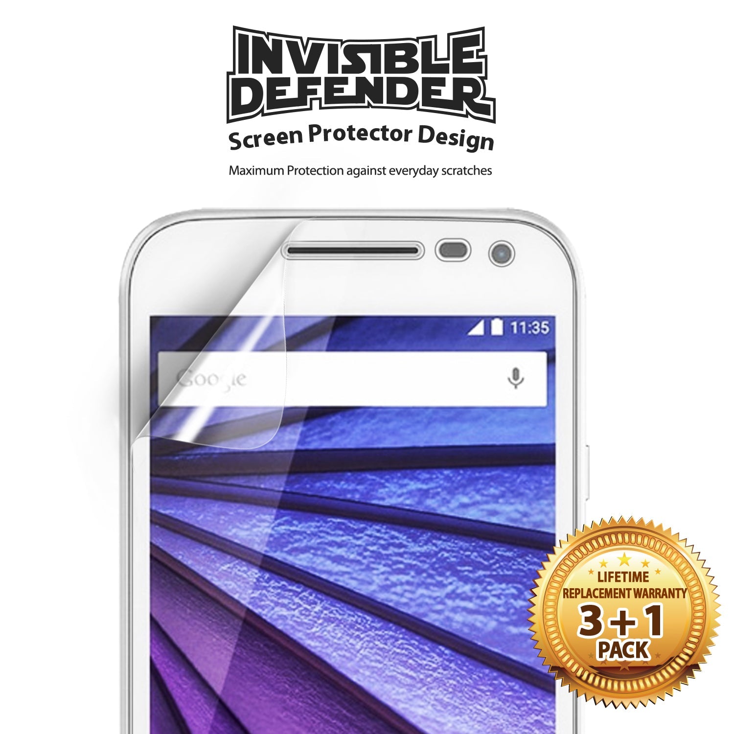 Moto G 2015 (3rd Gen.) Screen Protector | Film - Clear screen protector being applied to a white smartphone screen.