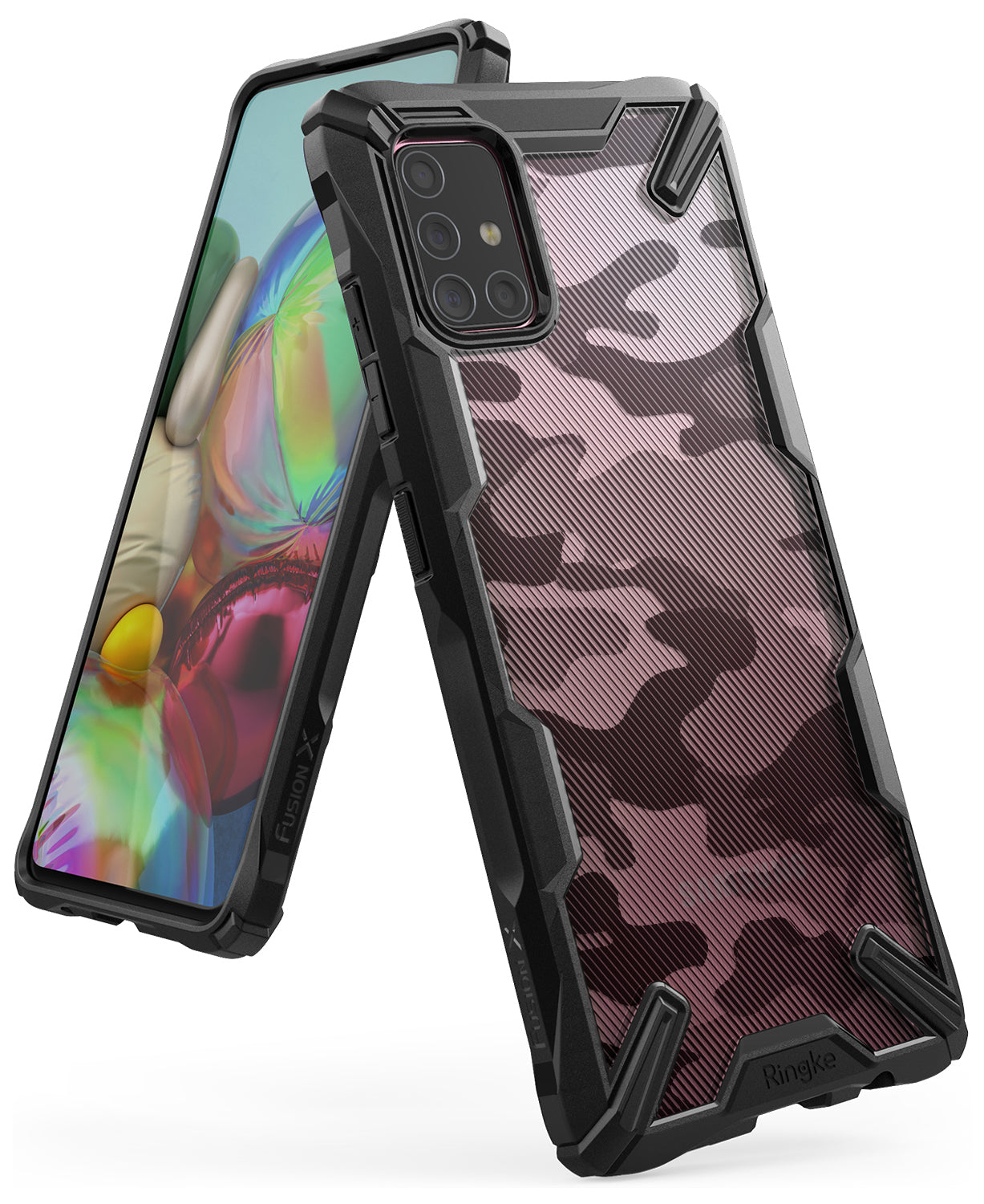 Galaxy A71 Case | Fusion-X - Samsung Galaxy A71 in a rugged black and pink camouflage Fusion-X protective case.