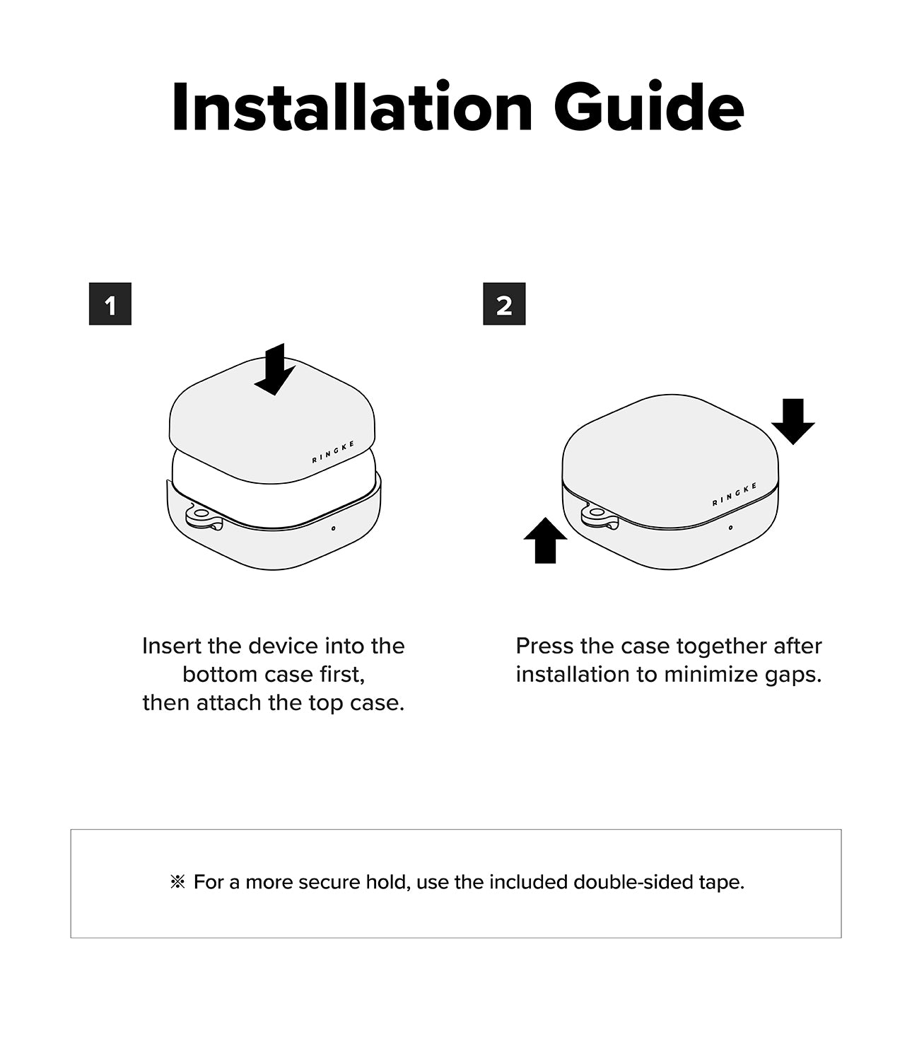 Galaxy Buds 4 Pro / 4 Case | Silicone - Two-step installation guide showing how to attach the silicone case to earbuds.