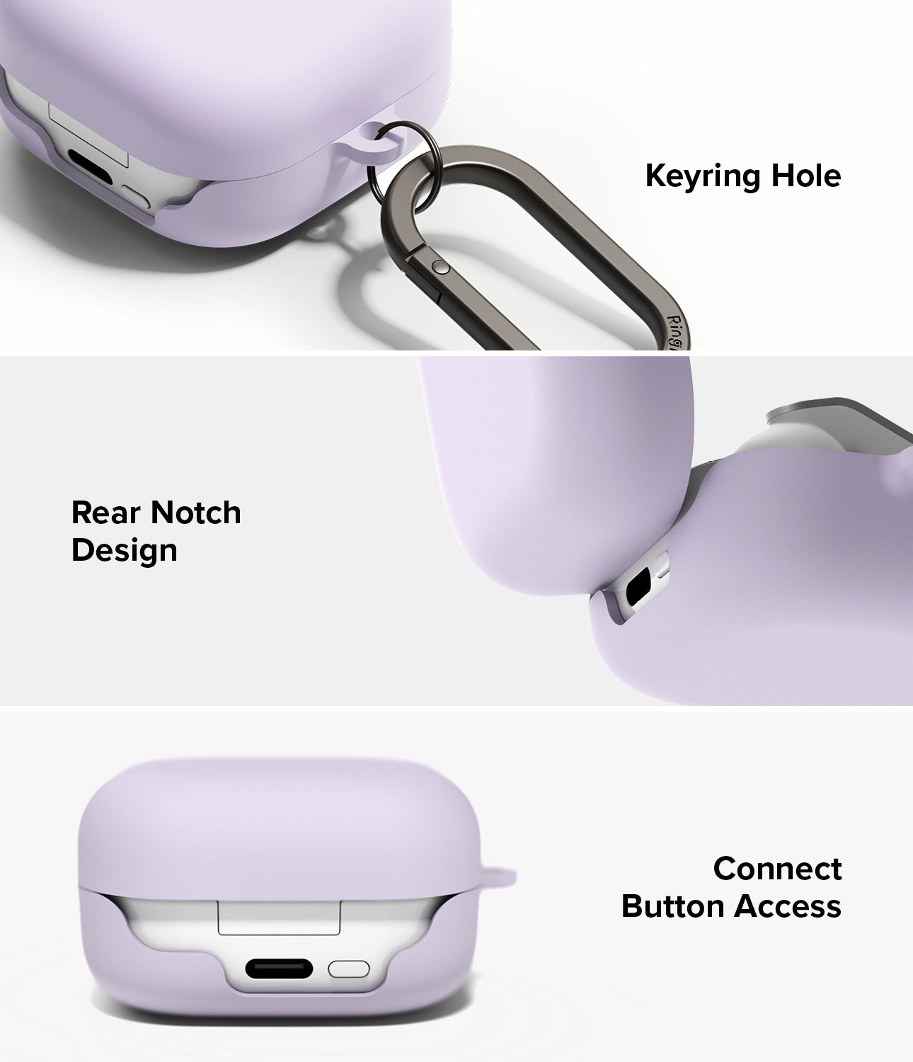 Galaxy Buds 4 Pro / 4 Case | Silicone - Lavender silicone case showing keyring hole, rear notch, and button access.