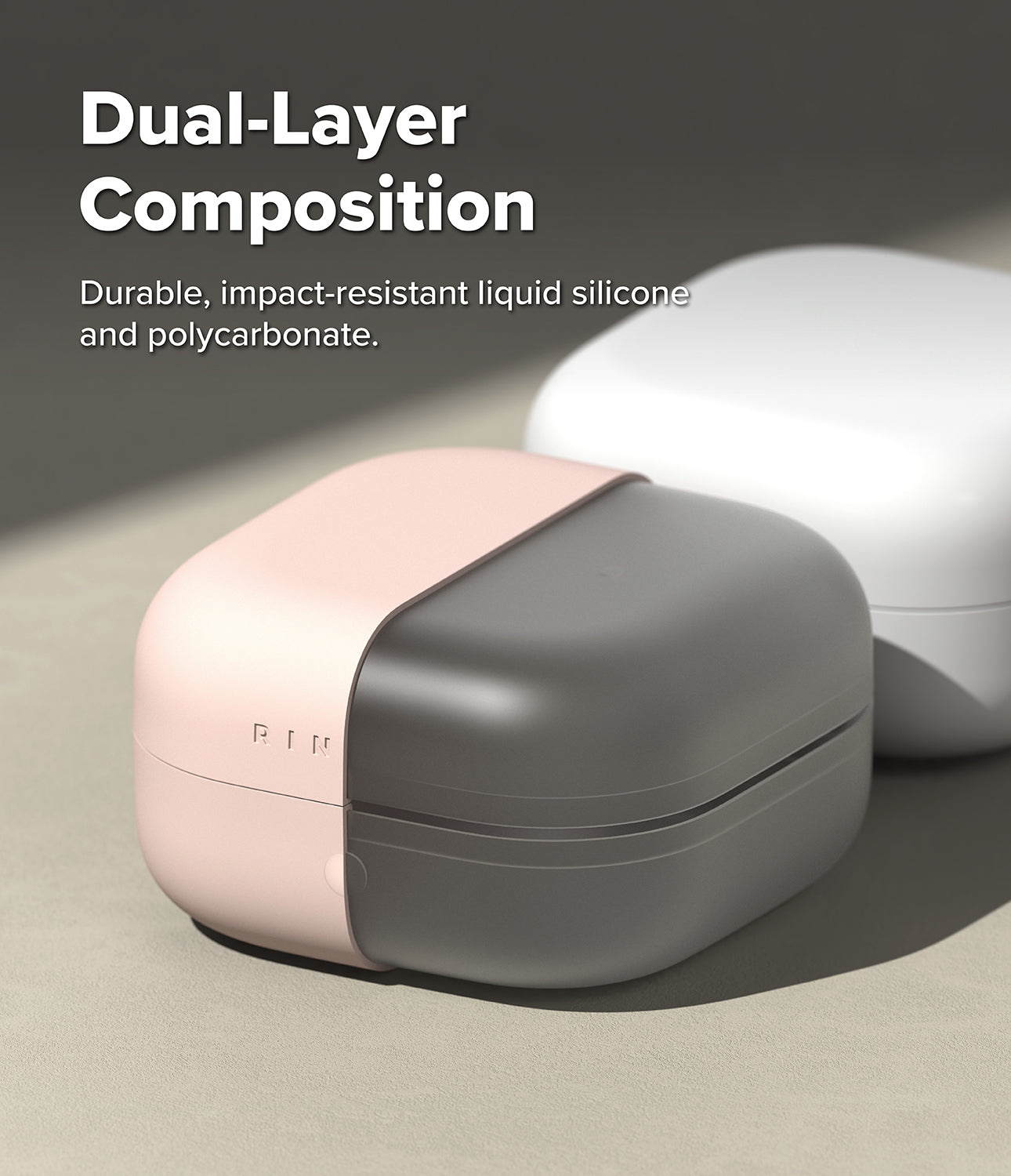 Galaxy Buds 4 Pro / 4 Case | Silicone - Pink and grey dual-layer silicone case for Galaxy Buds with a white case behind.