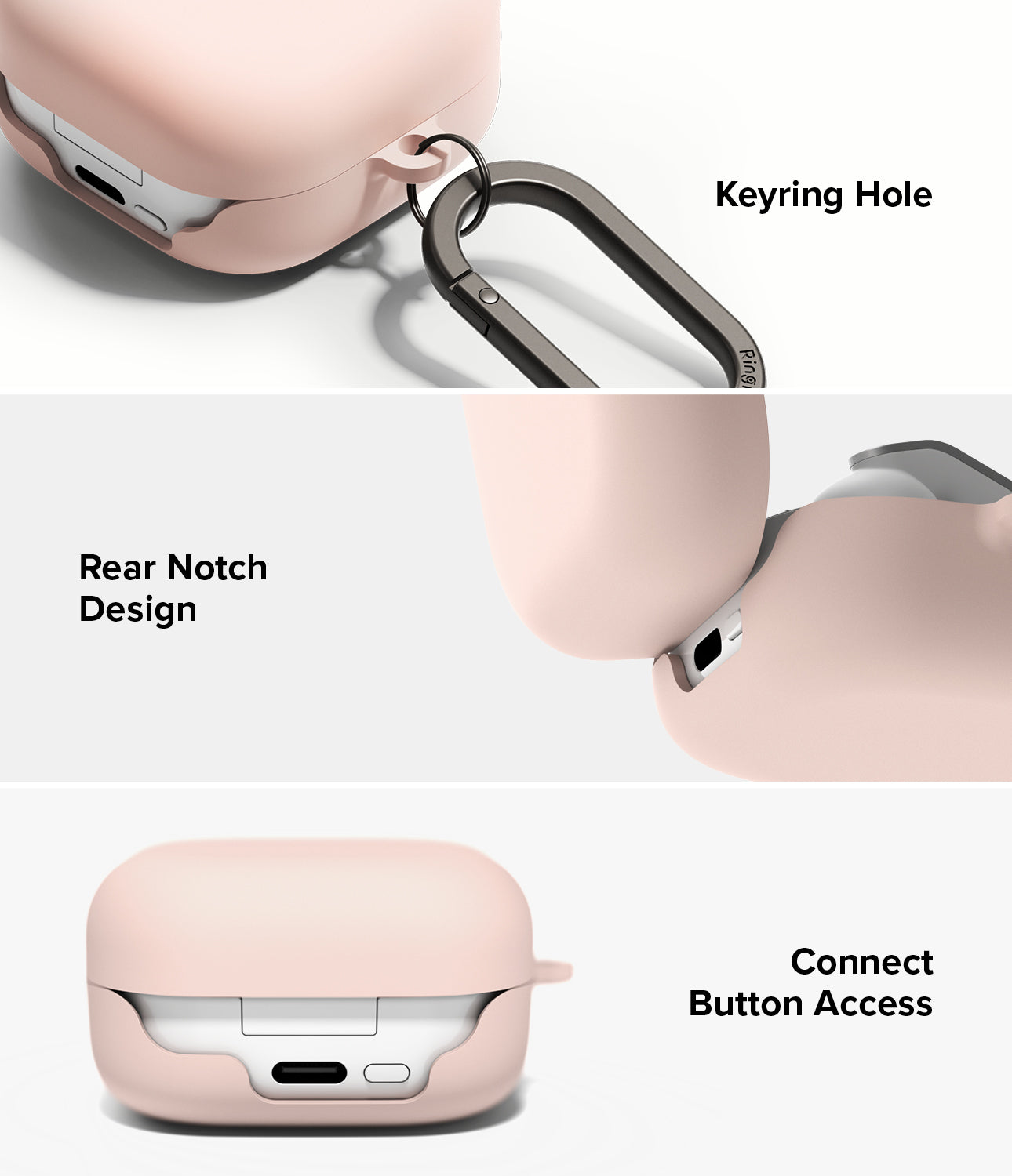 Galaxy Buds 4 Pro / 4 Case | Silicone - Pink silicone case showing keyring hole, rear hinge notch, and charging port.
