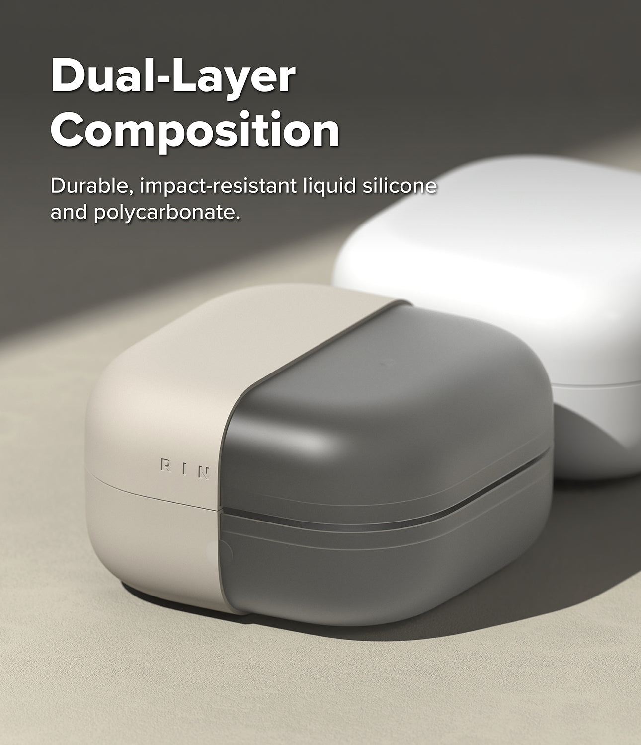Galaxy Buds 4 Pro / 4 Case | Silicone - Two-tone beige and grey protective case for Galaxy Buds on a neutral surface.