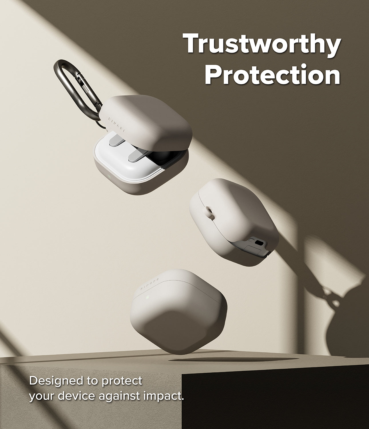 Galaxy Buds 4 Pro / 4 Case | Silicone - Three beige silicone cases for Galaxy Buds floating against a neutral background.