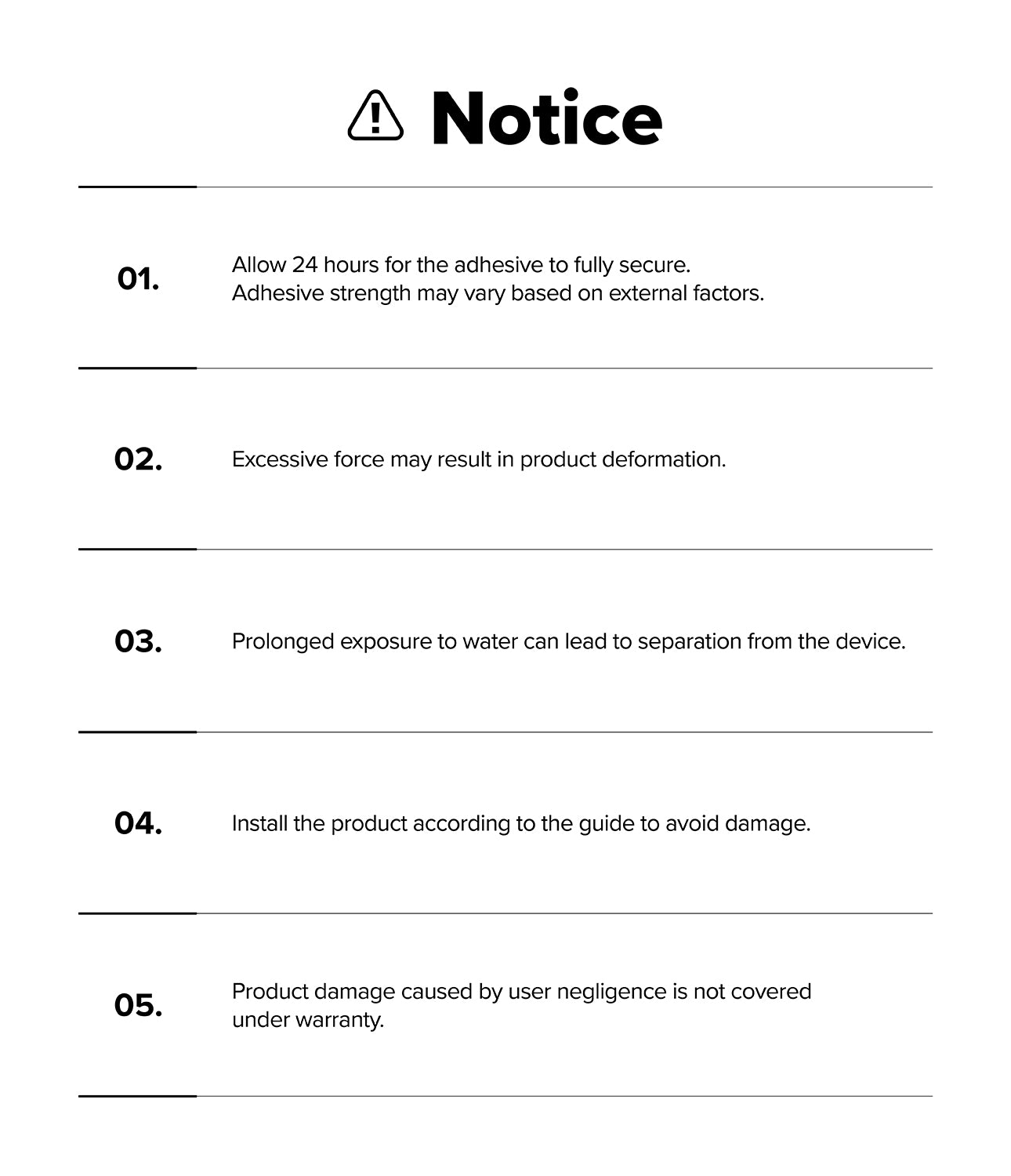 Forerunner 265 | Bezel Styling - A numbered list of five installation and care warnings for a watch bezel accessory.