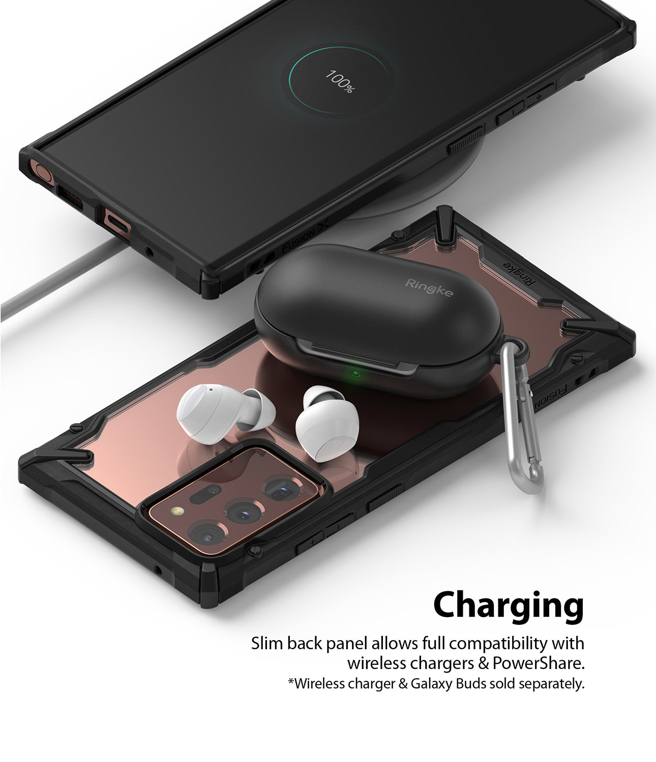 slim back panel allows full compatibility with wireless chargers & powershare