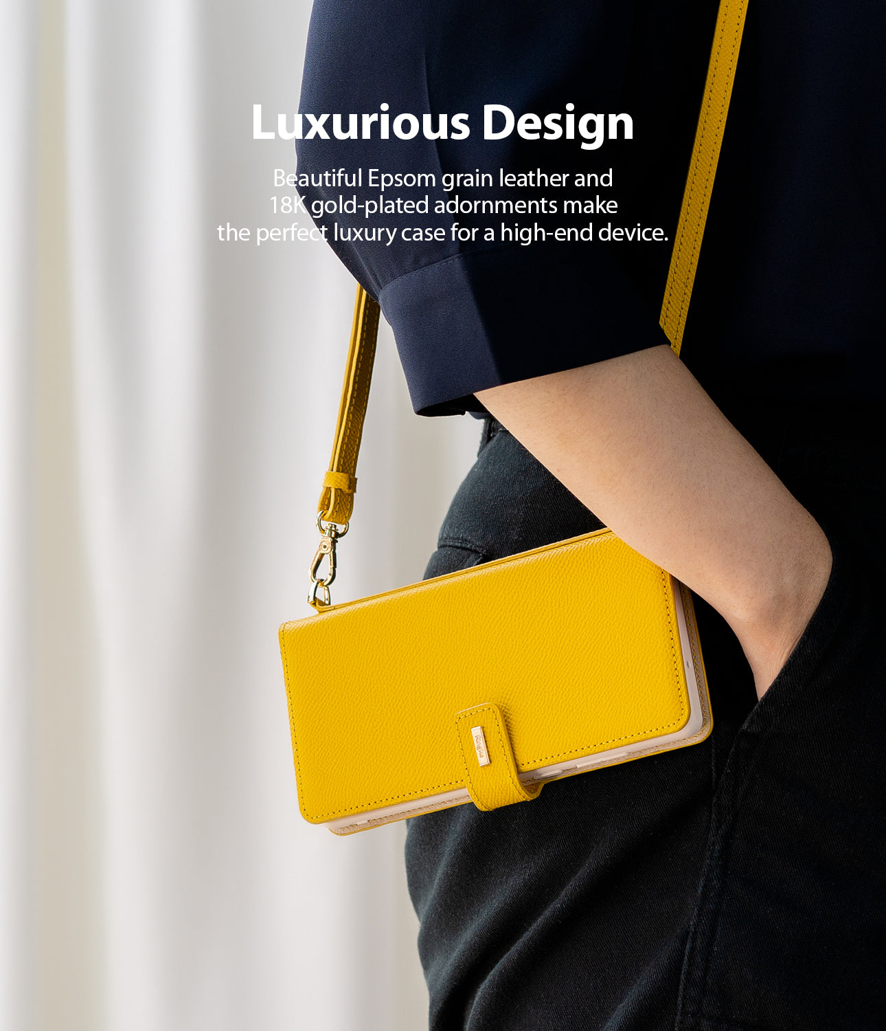 beautiful epsom grain leather and 18k gold-plated adornments make the perfect luxury case for a high-end device