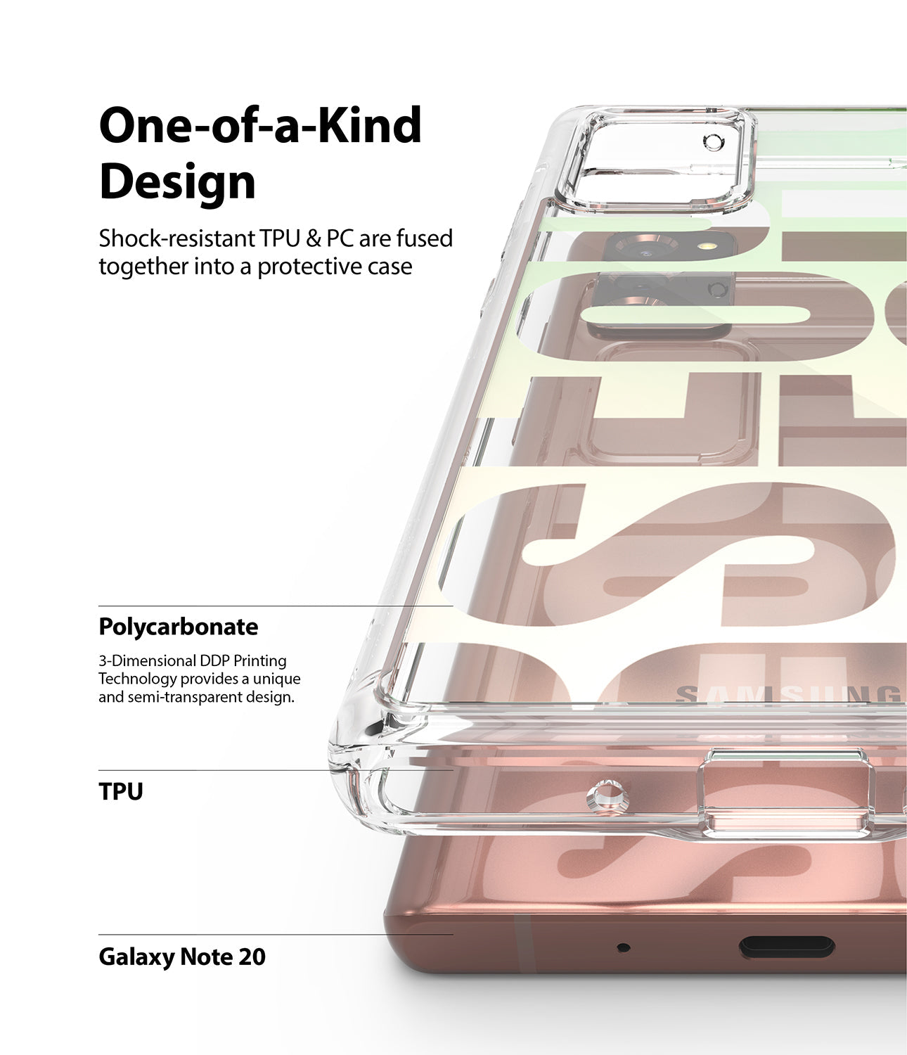 shock resistant TPU and PC are fused together into a protective case
