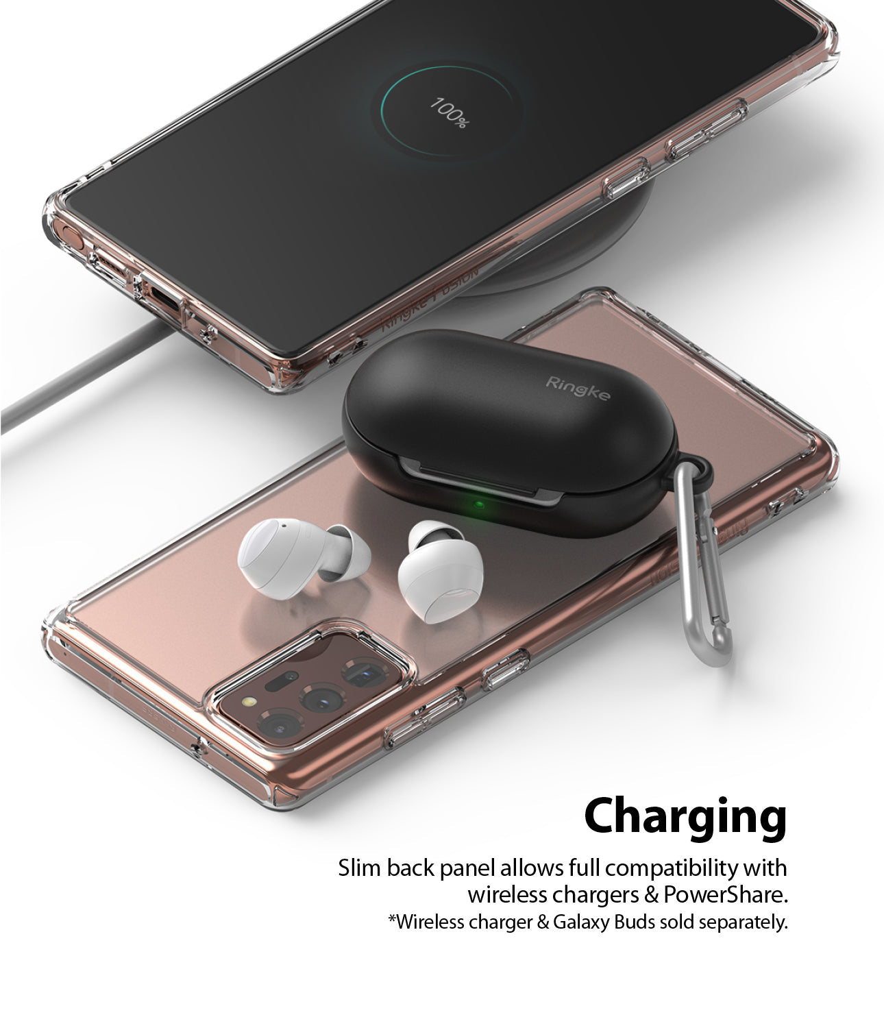 slim back panel allows full compatibility with wireless charger & powershare