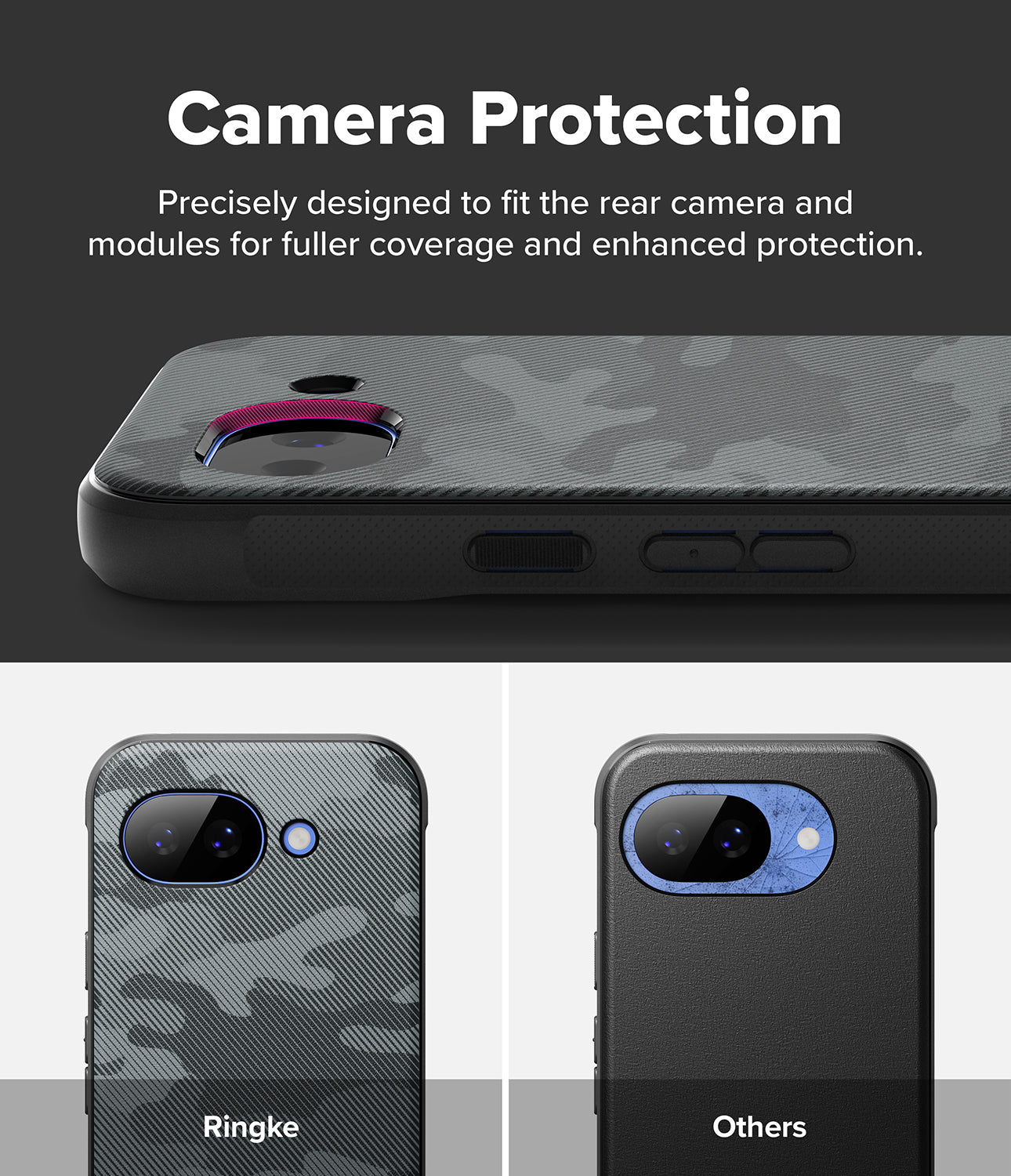 Google Pixel 10a Case | Onyx - Comparison showing the Onyx case's precise camera cutout versus a generic case's damage.