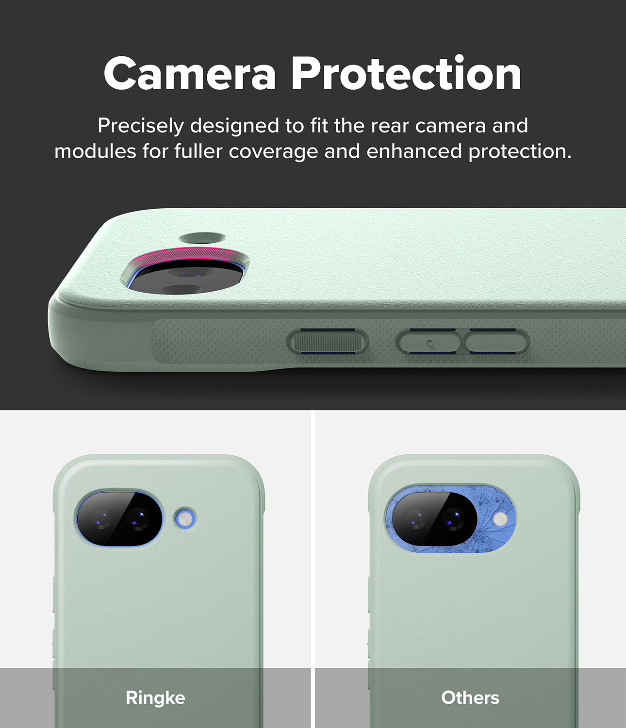 Google Pixel 10a Case | Onyx - Side view of a green phone case highlighting precise camera module coverage.