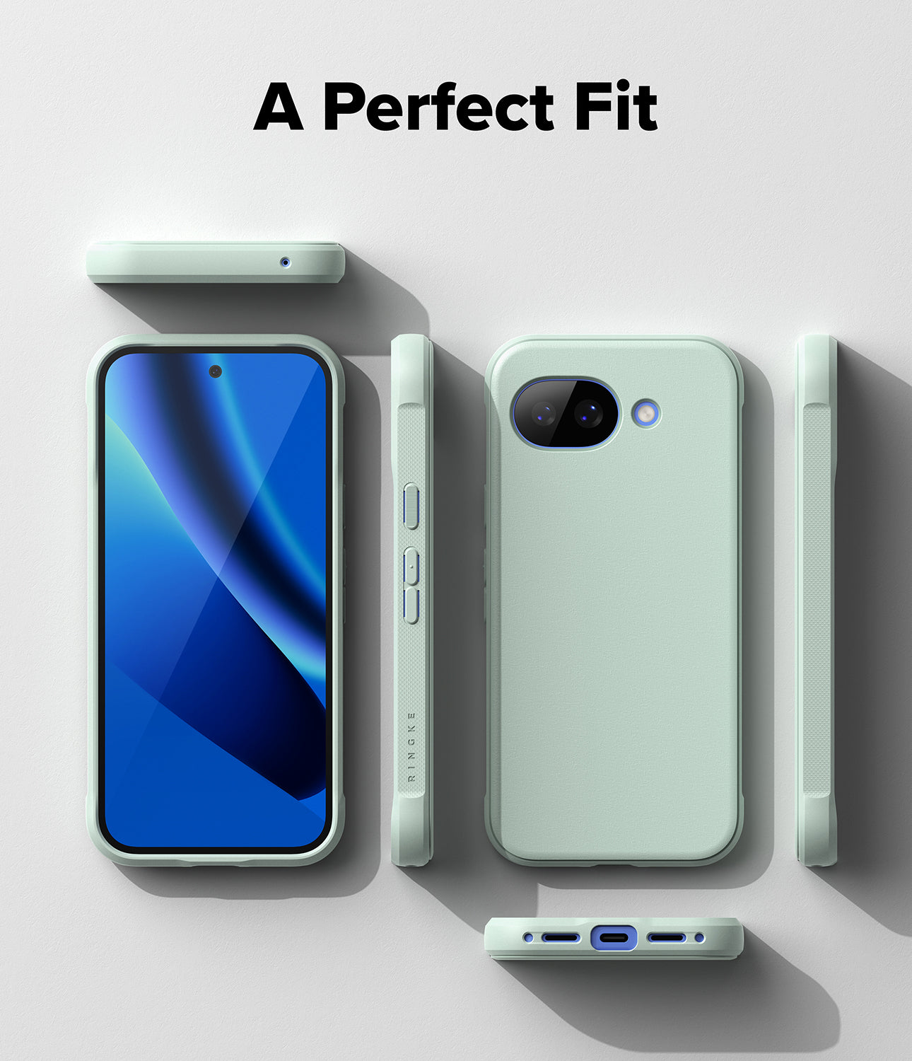Google Pixel 10a Case | Onyx - Mint green phone case shown from multiple angles, highlighting precise cutouts and fit.