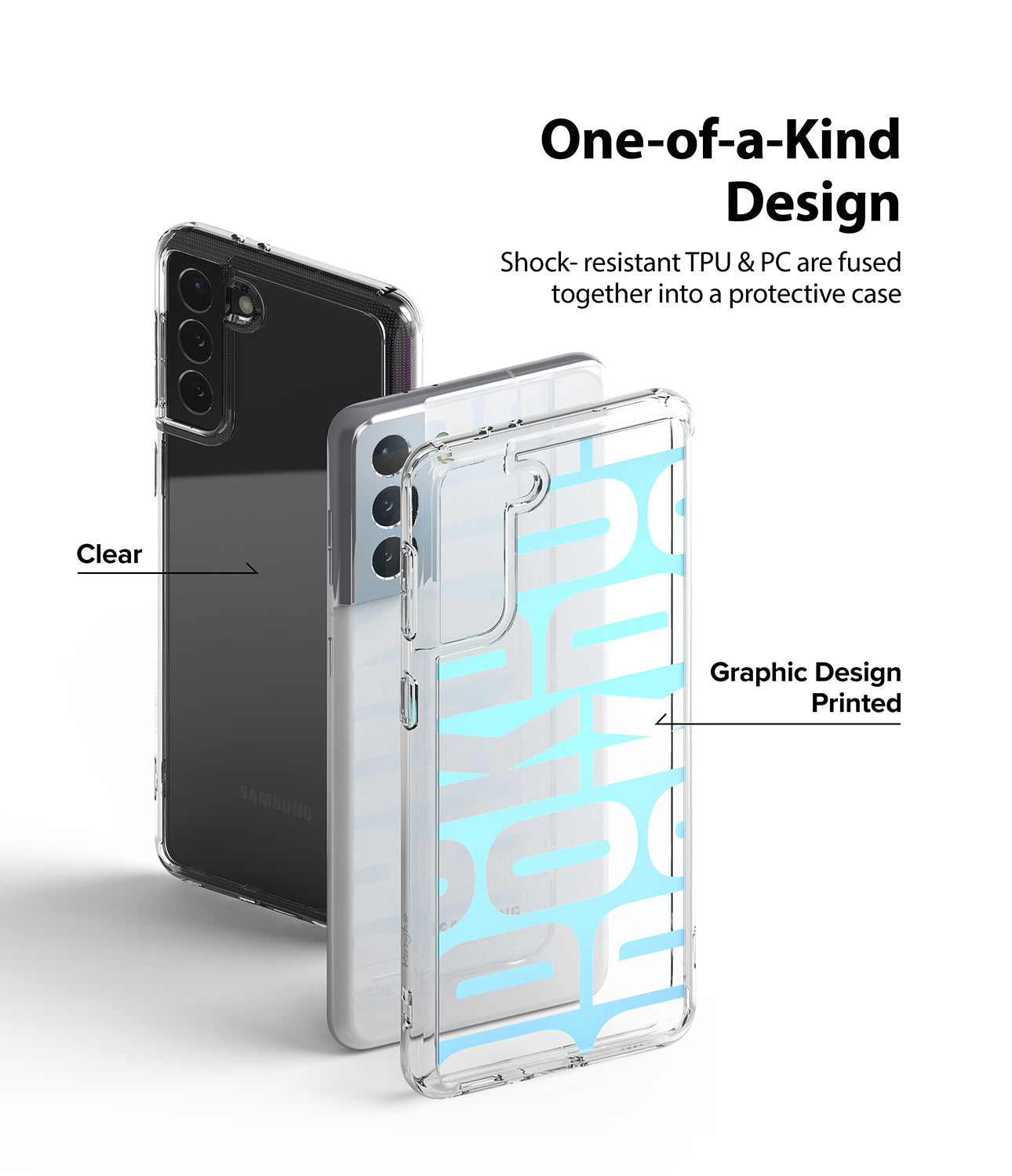 shock-resistant TPU and PC are fused together into a protective case