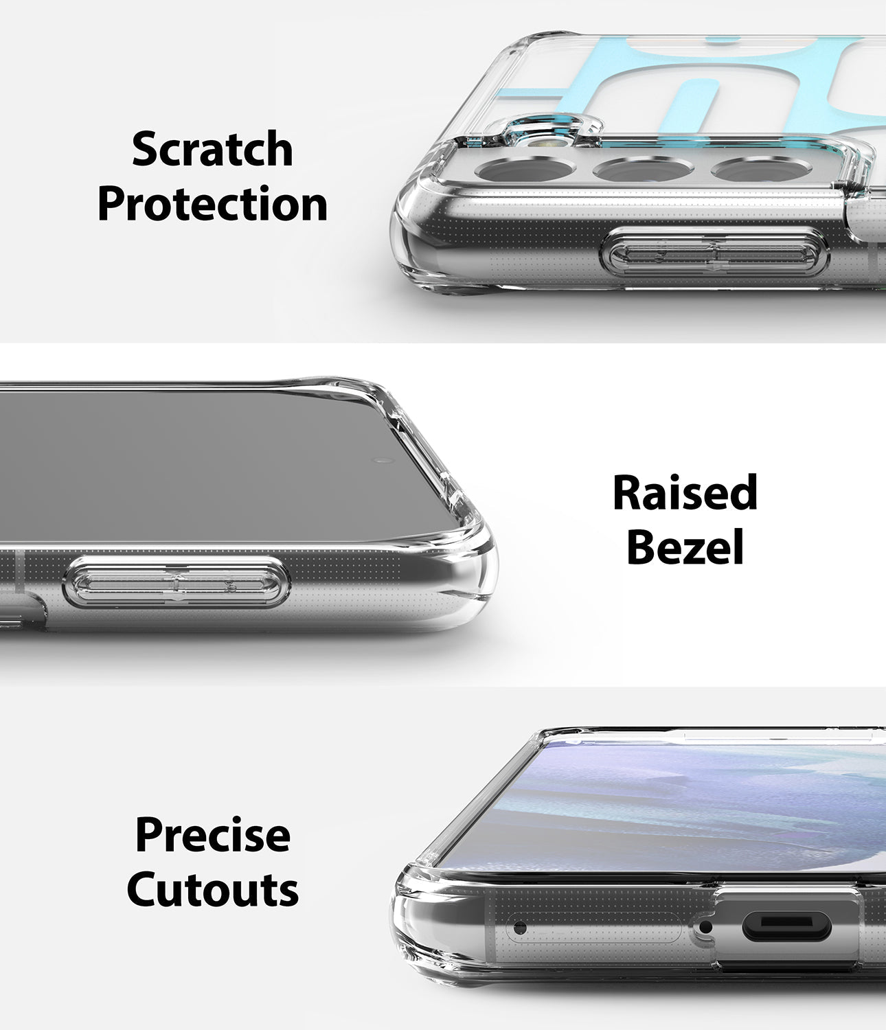 scratch protection, raised bezel, precise cutouts