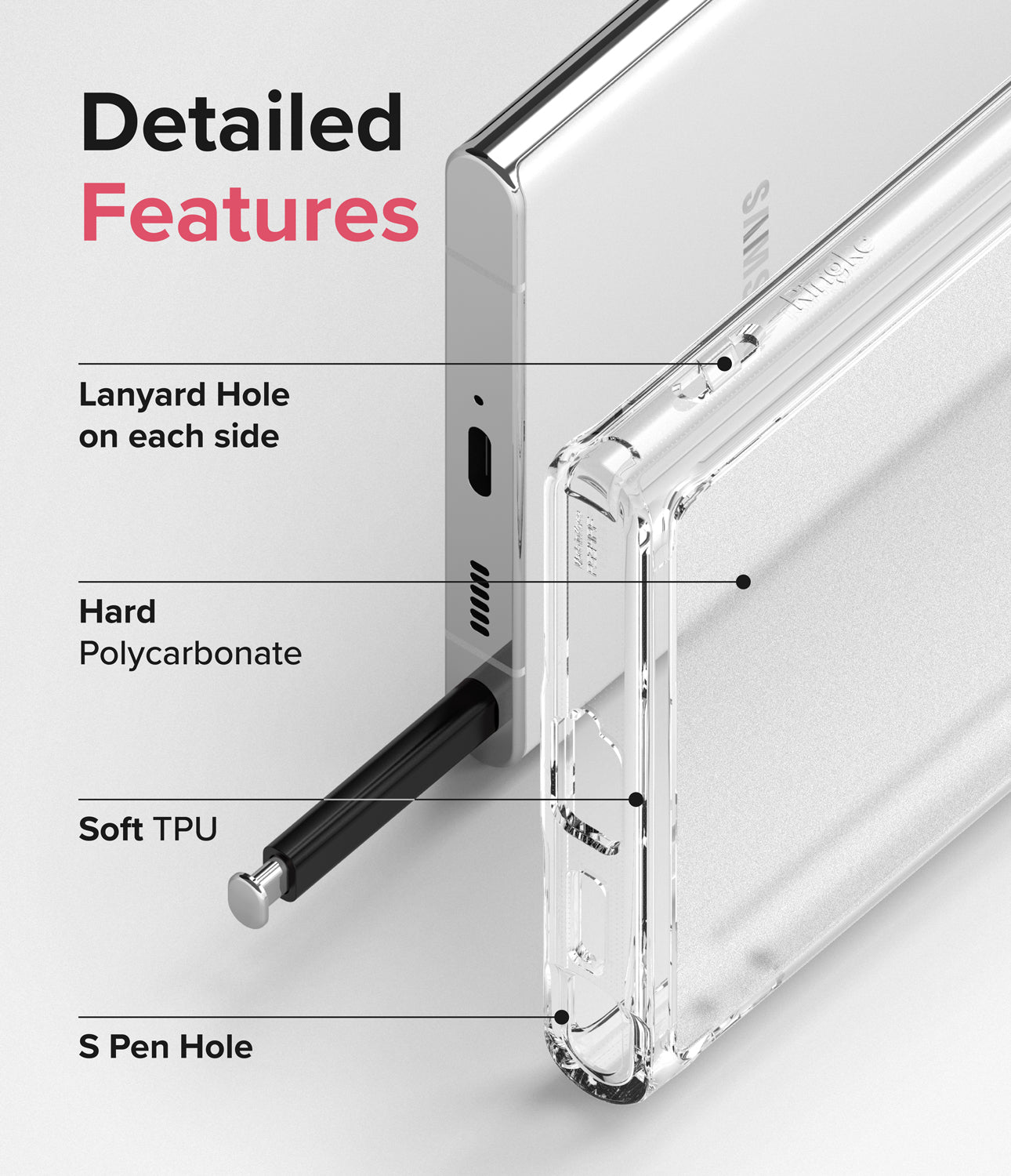 Galaxy S22 Ultra Case | Fusion - Ringke Official StoreGalaxy S22 Ultra Case | Fusion - Matte Clear  - Detailed Features. Lanyard Hole on each side. Hard Polycarbonate. Soft TPU. S Pen Hole.