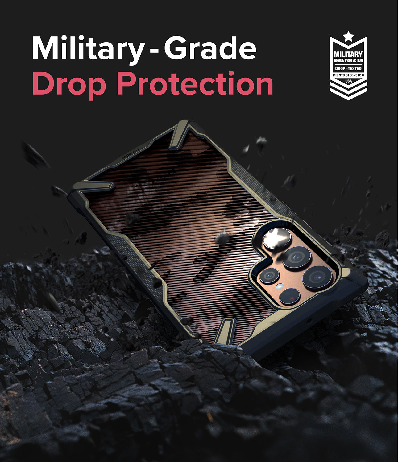 Galaxy S22 Ultra Case | Fusion-X - Camo Black - By Ringke - Military-Grade Drop Protection.